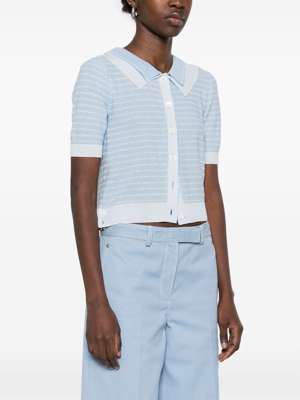 striped tuck-stitch cardigan - 3