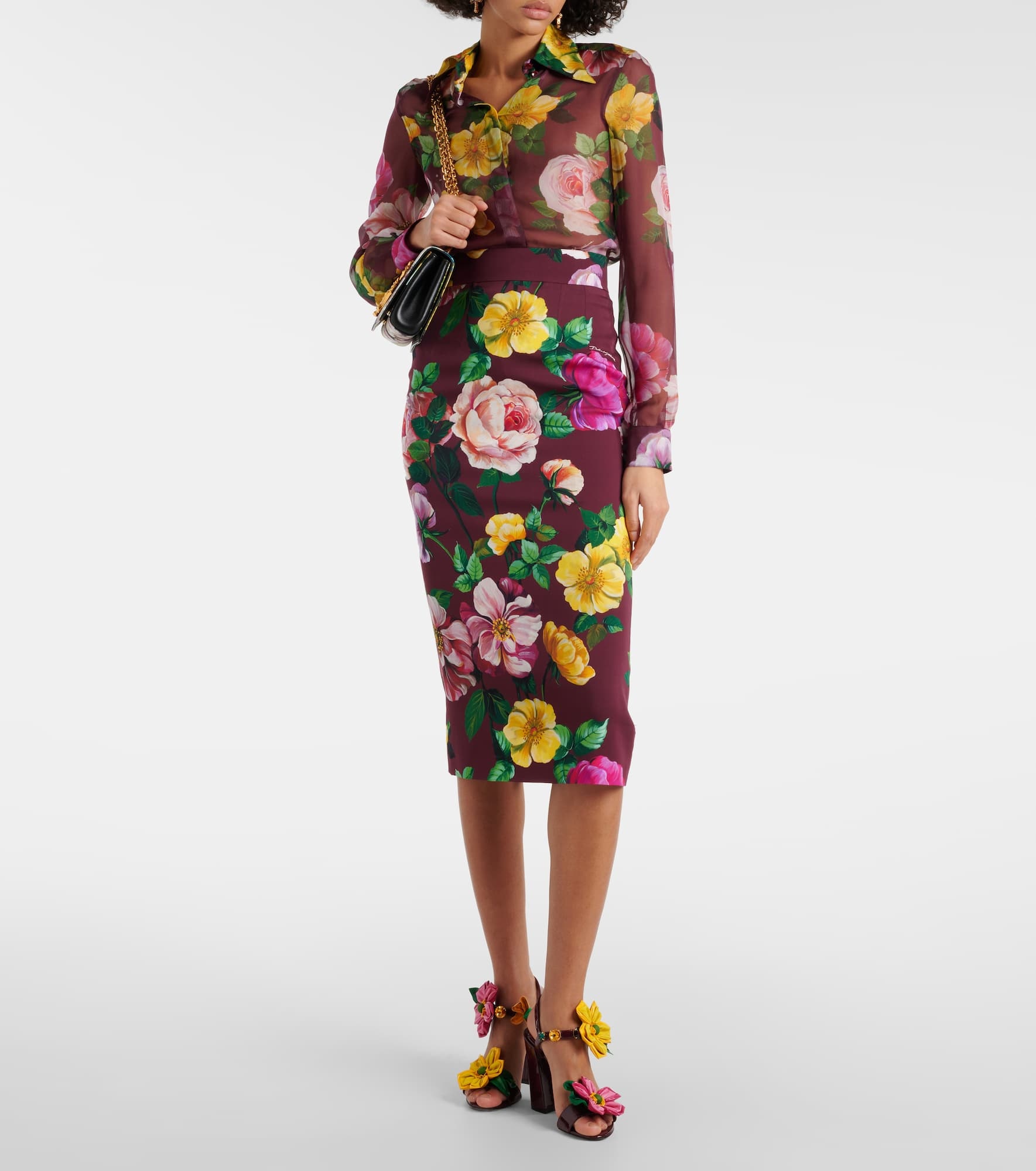 Floral silk-blend charmeuse midi skirt - 2