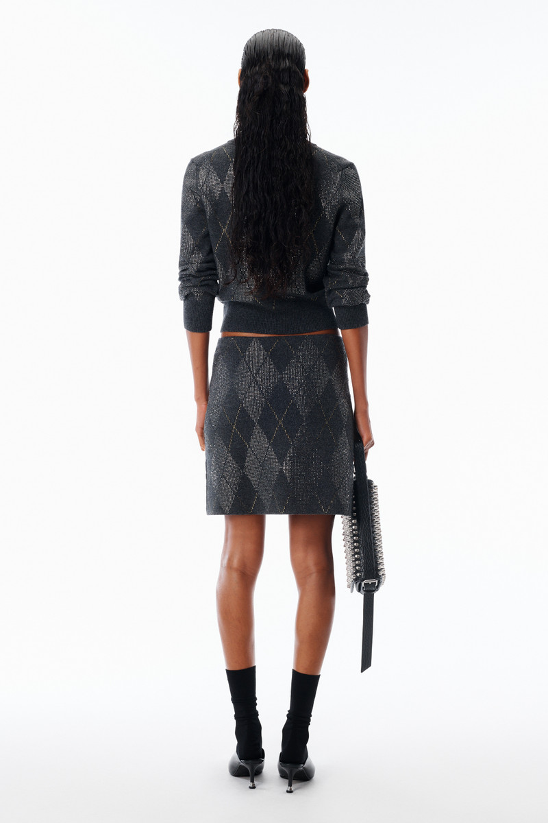 Crystal Hotfix Wool-Blend Argyle Cardigan 4