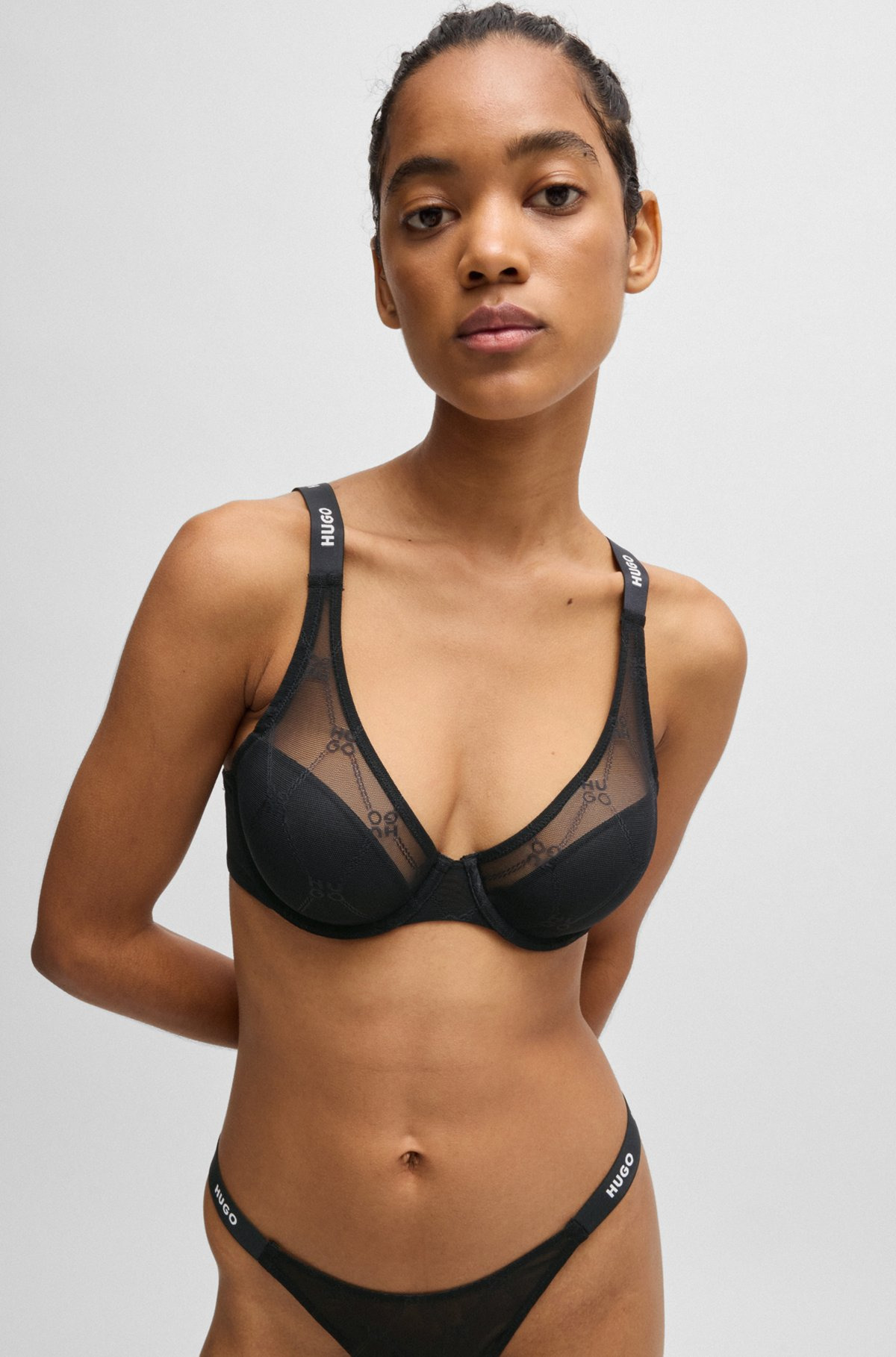 SIGNATURE-LACE UNDERWIRE BRA WITH LOGO STRAPS - 4
