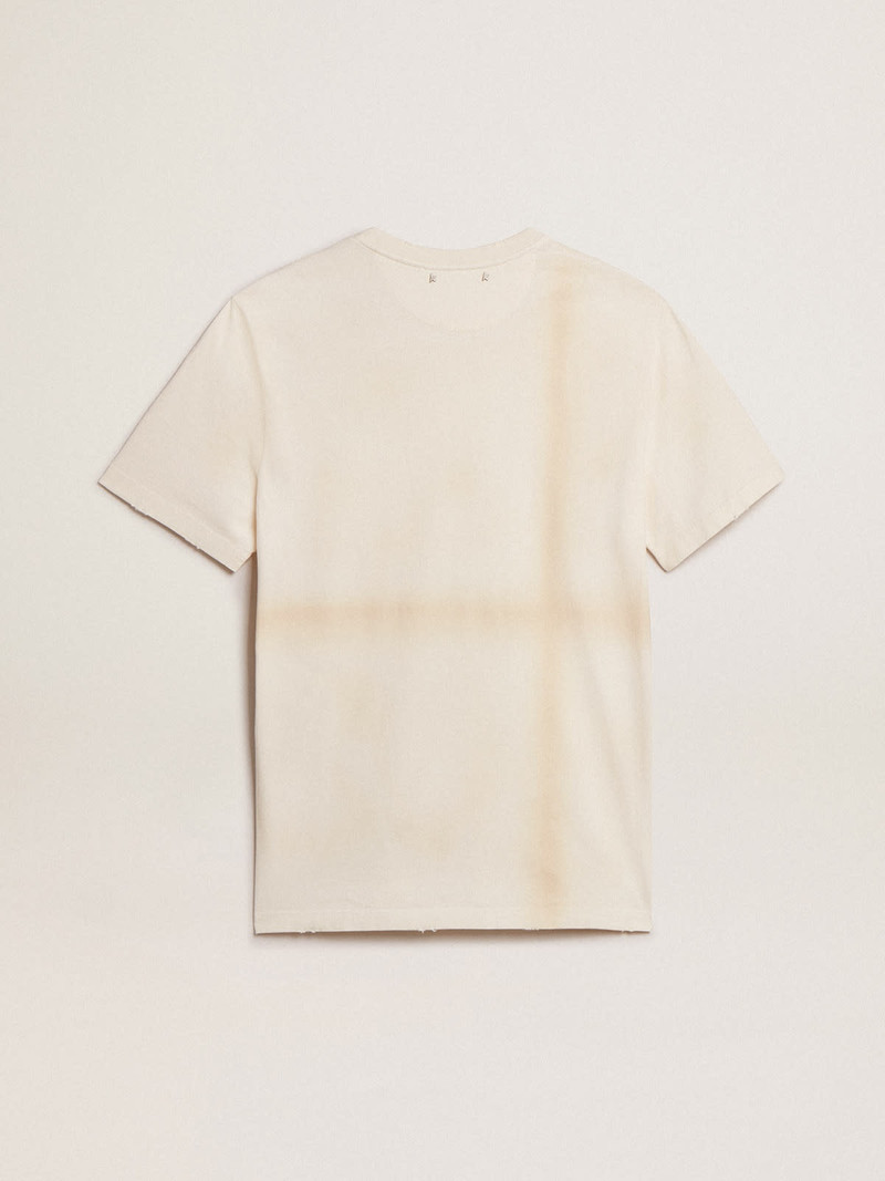 Aged white cotton T-shirt with lettering on the pocket 6