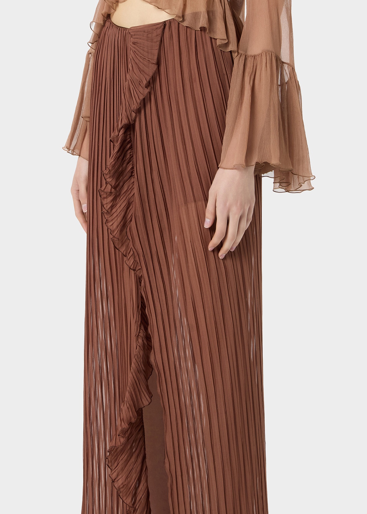PLEATED SKIRT IN SILK CHIFFON WITH RUFFLES - 4