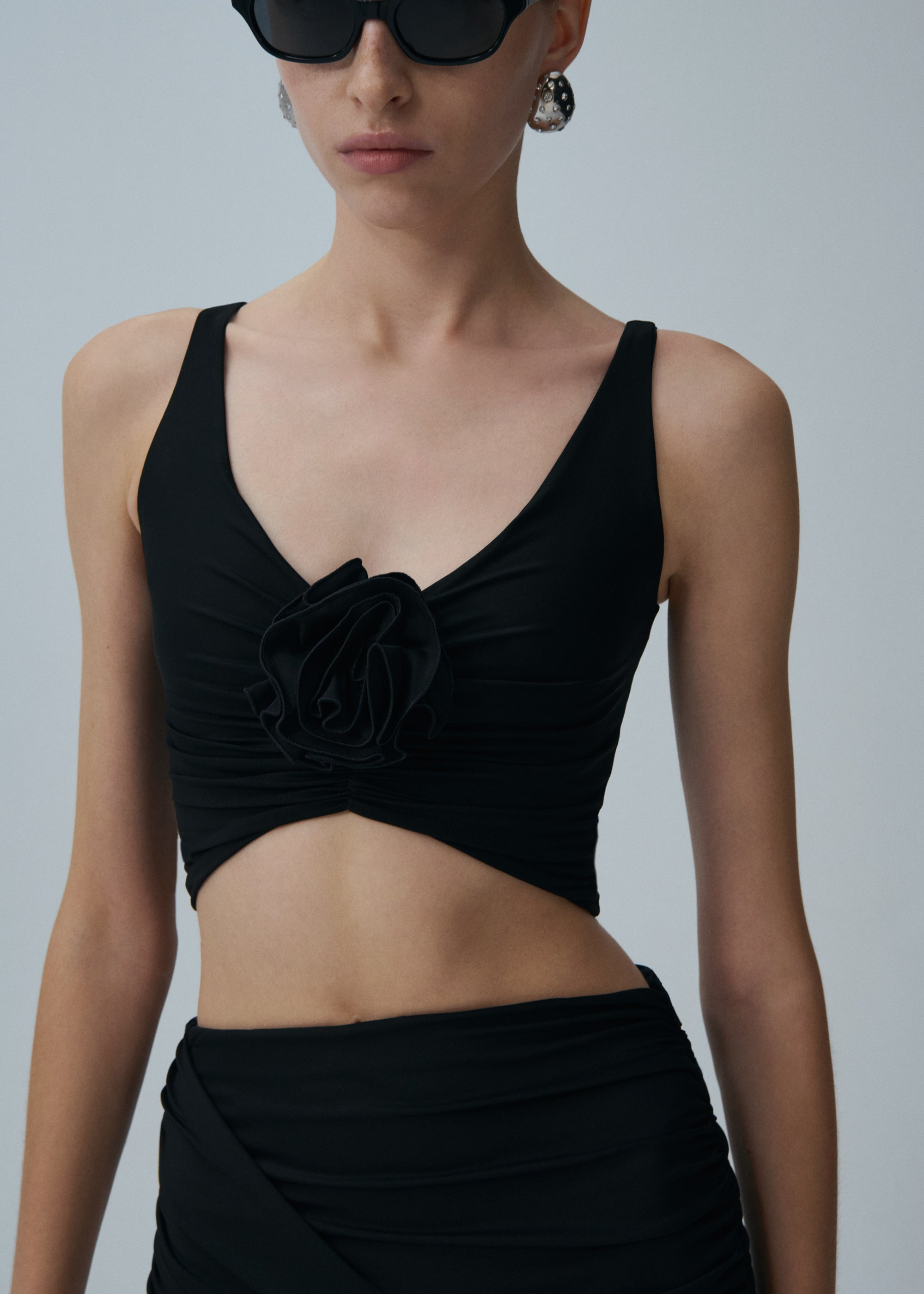 Draped mini swim skirt in black - 3