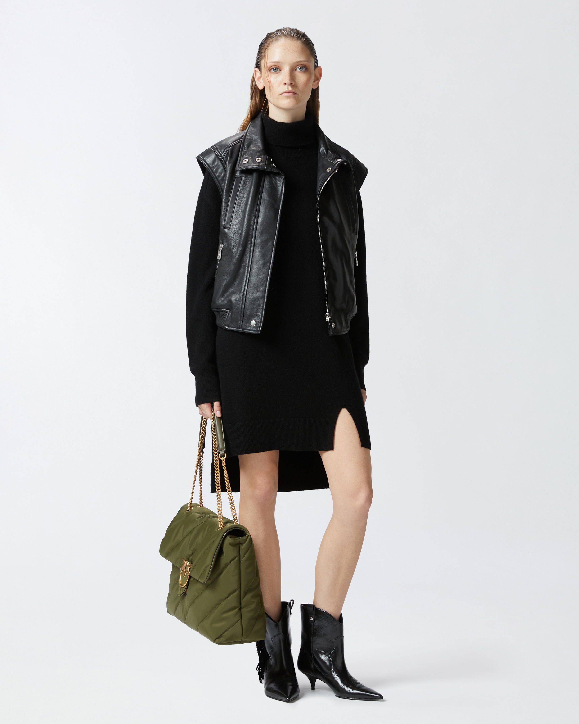 CASHMERE-BLEND TURTLENECK DRESS WITH FRONT SLIT - 3