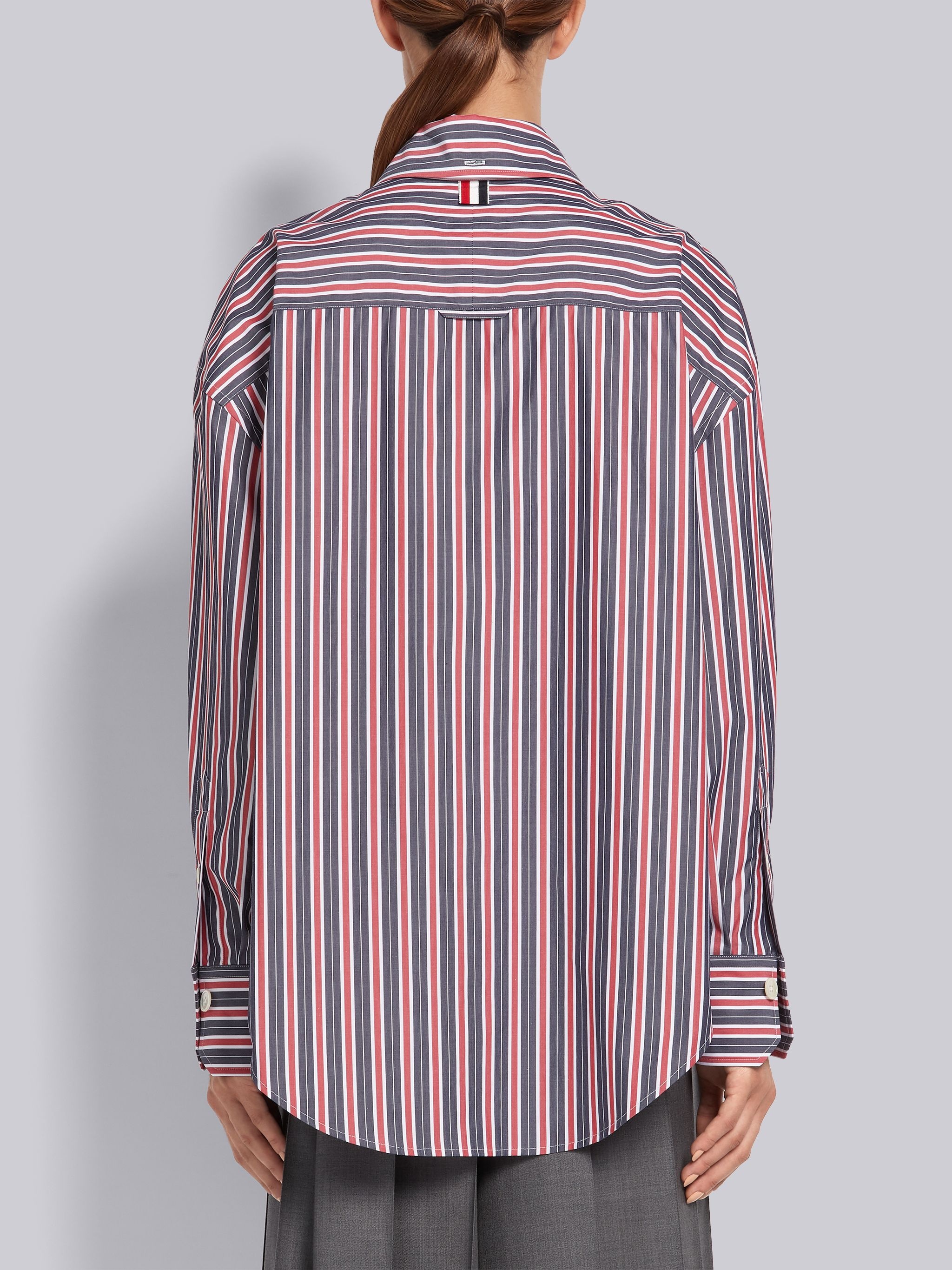 Multi-Color Cotton Poplin Trompe L'oeil Bar Stripe Necktie Supersized Shirt - 3