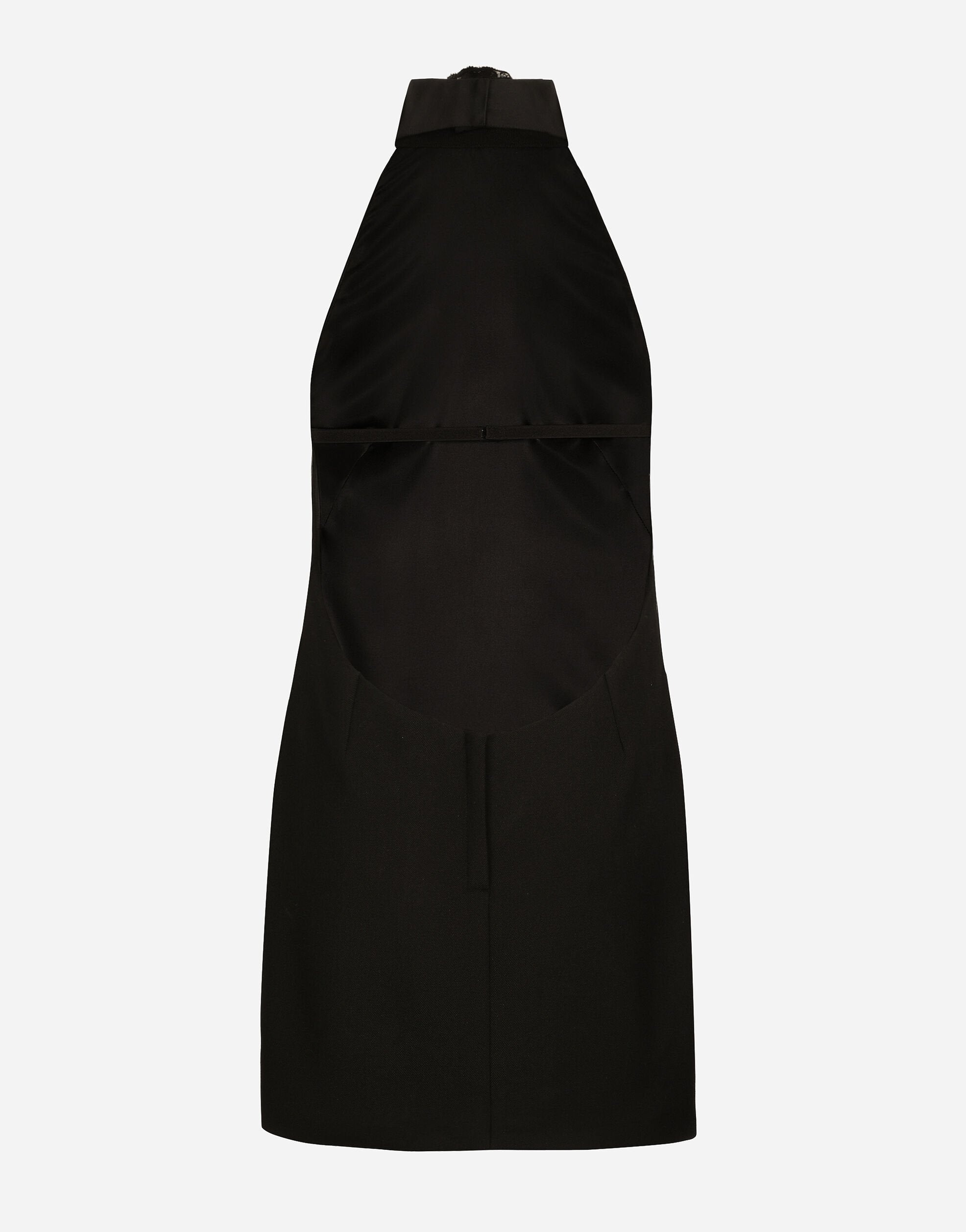 Short Woolen Dress with Rare Neckline - 1