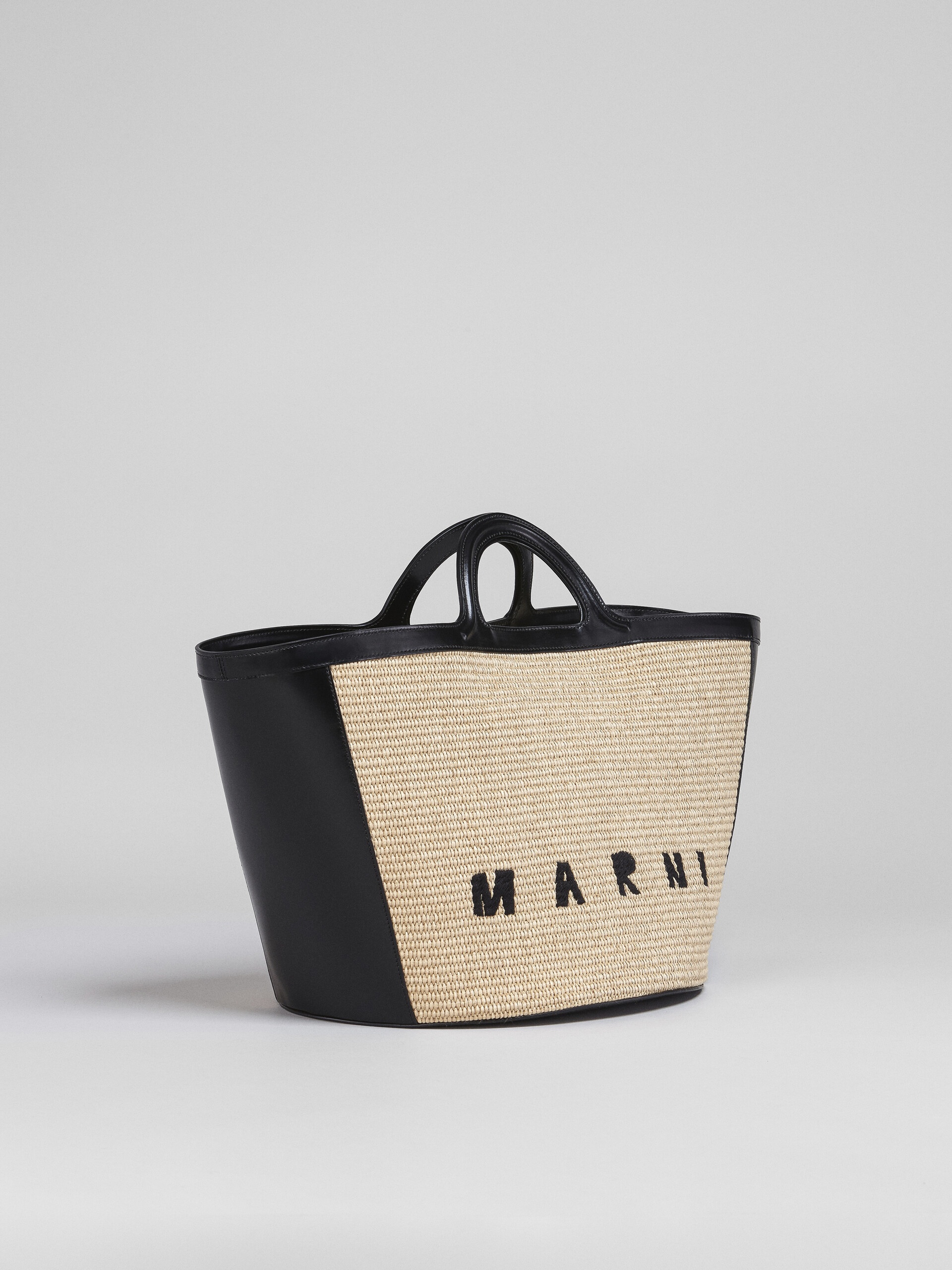TROPICALIA LARGE BAG IN BLACK LEATHER AND RAFFIA - 6