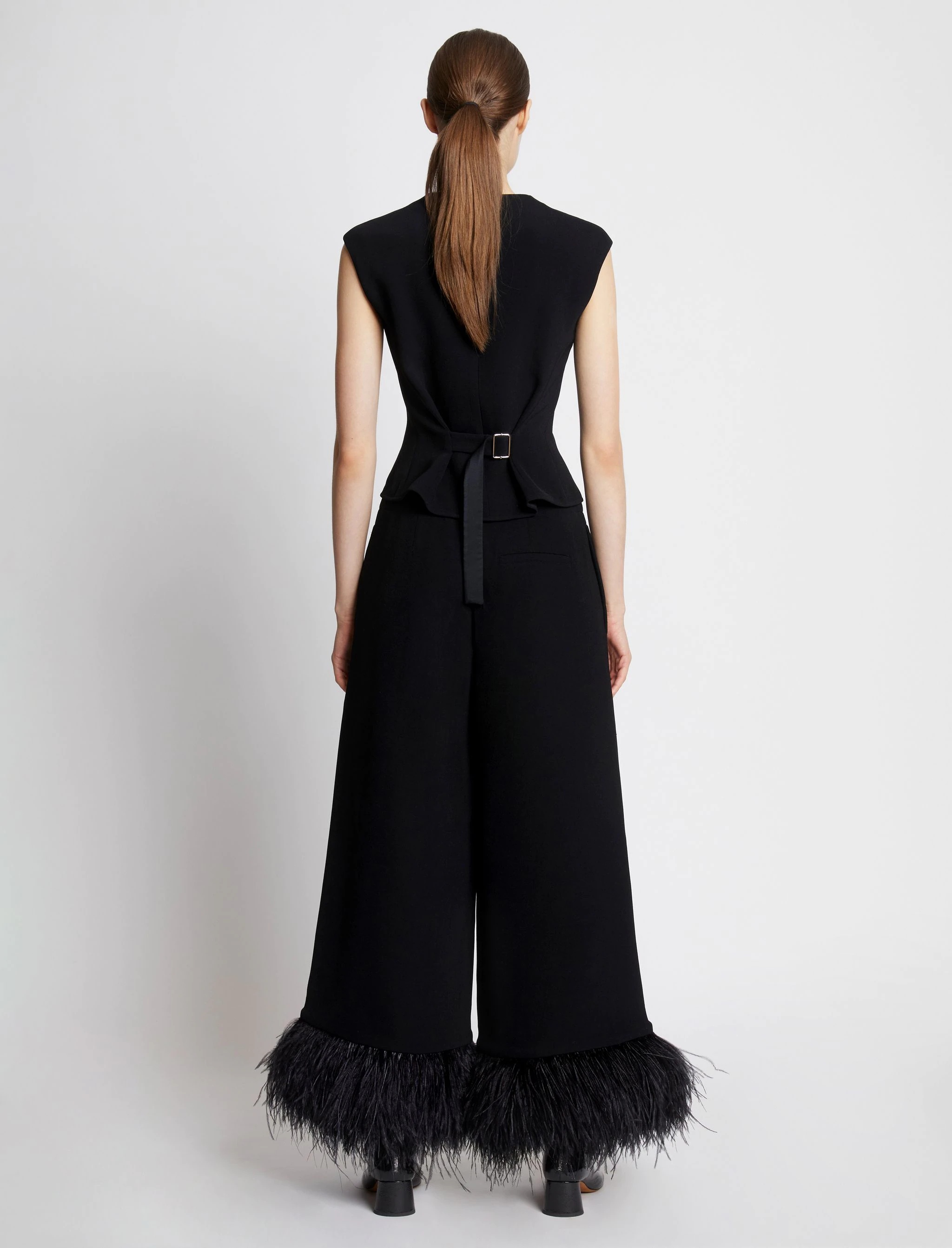 Bi-Stretch Crepe Feather Trim Pants - 4