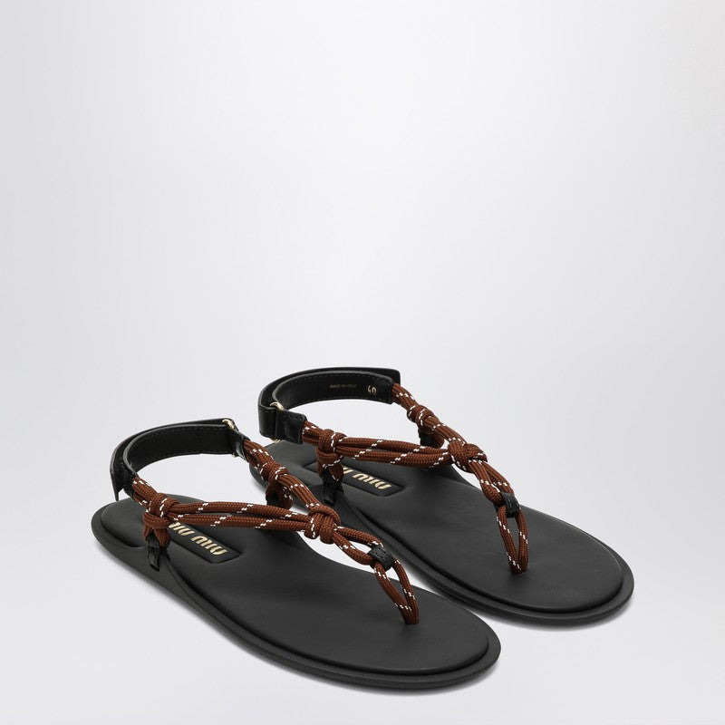 Miu Miu Tobacco-Coloured Riviere Sandal In Rope And Leather Women - 1