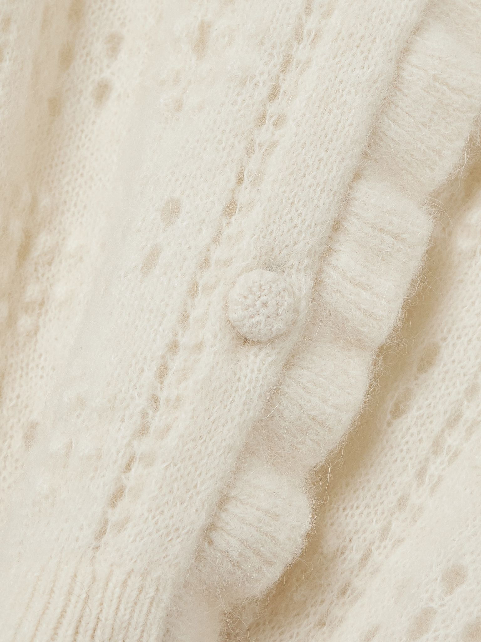 Claudie ruffled pointelle-knit alpaca-blend cardigan Ivory - 5