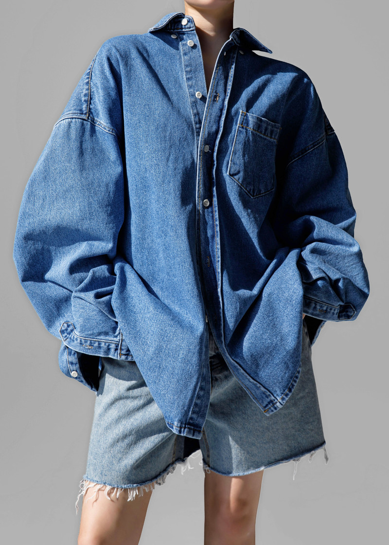 Belvis Oversized Denim Shirt - Medium Wash 5