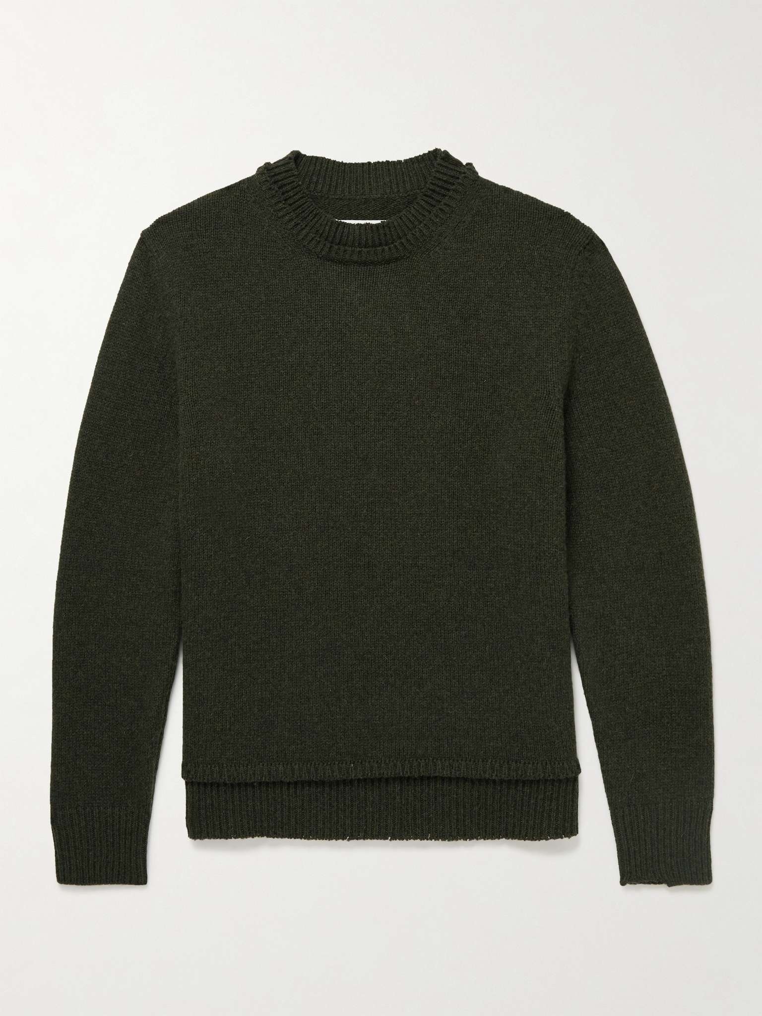 Suede-Trimmed Wool Sweater - 1