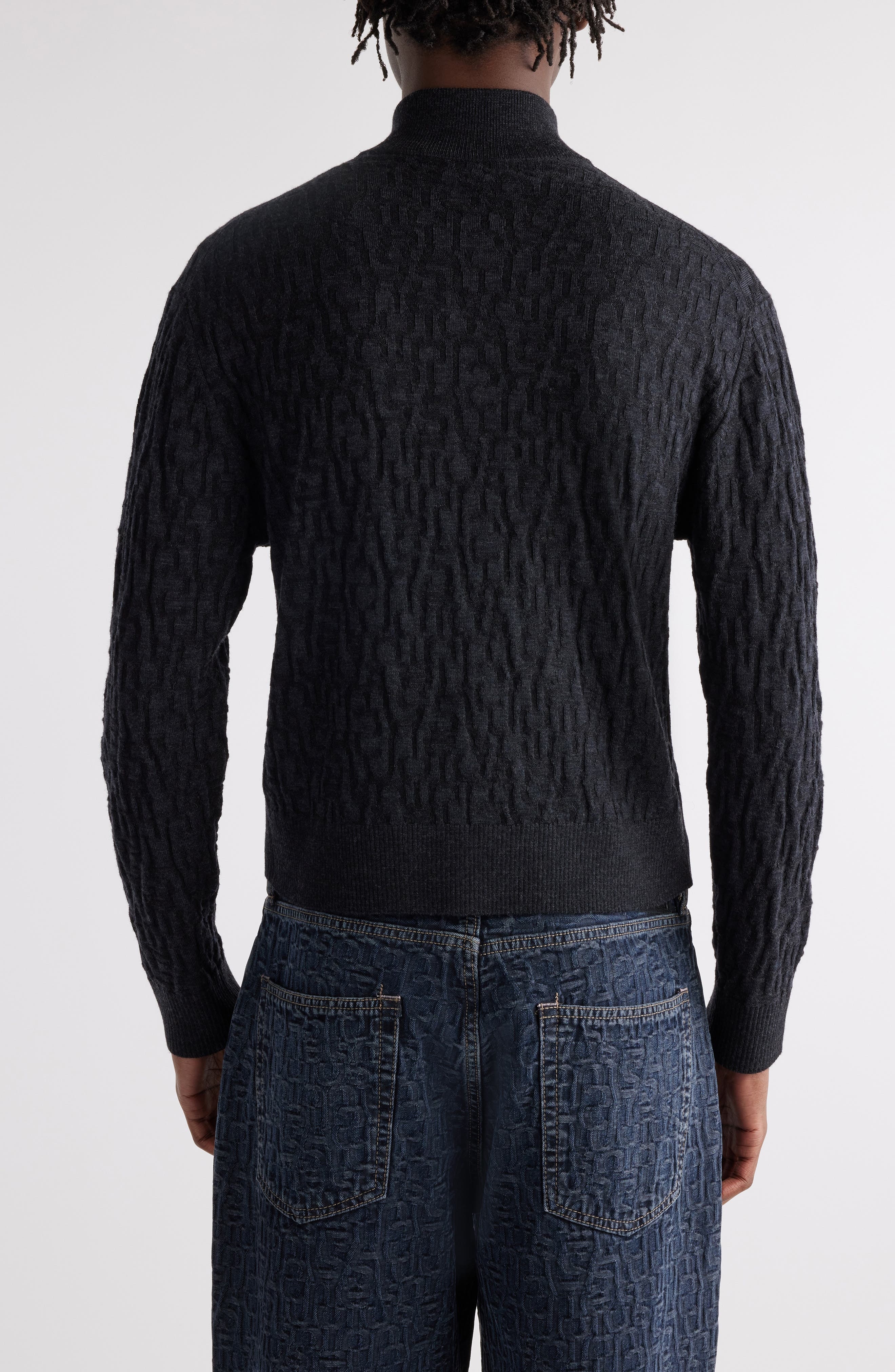 Acne Studios Debossed Zip-Up Wool Cardigan in Black/Grey at Nordstrom - 3