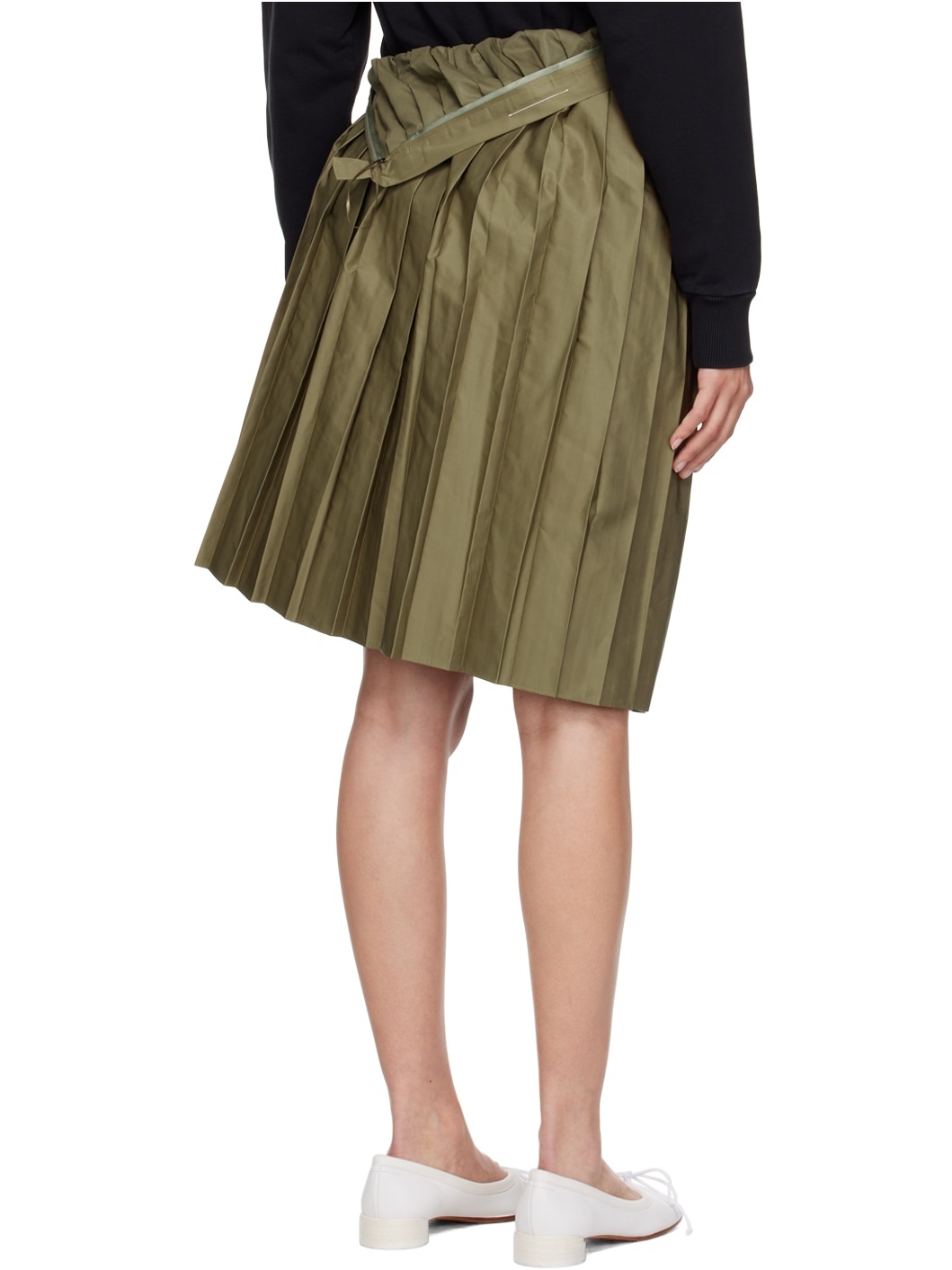 Khaki Pleated Midi Skirt - 3