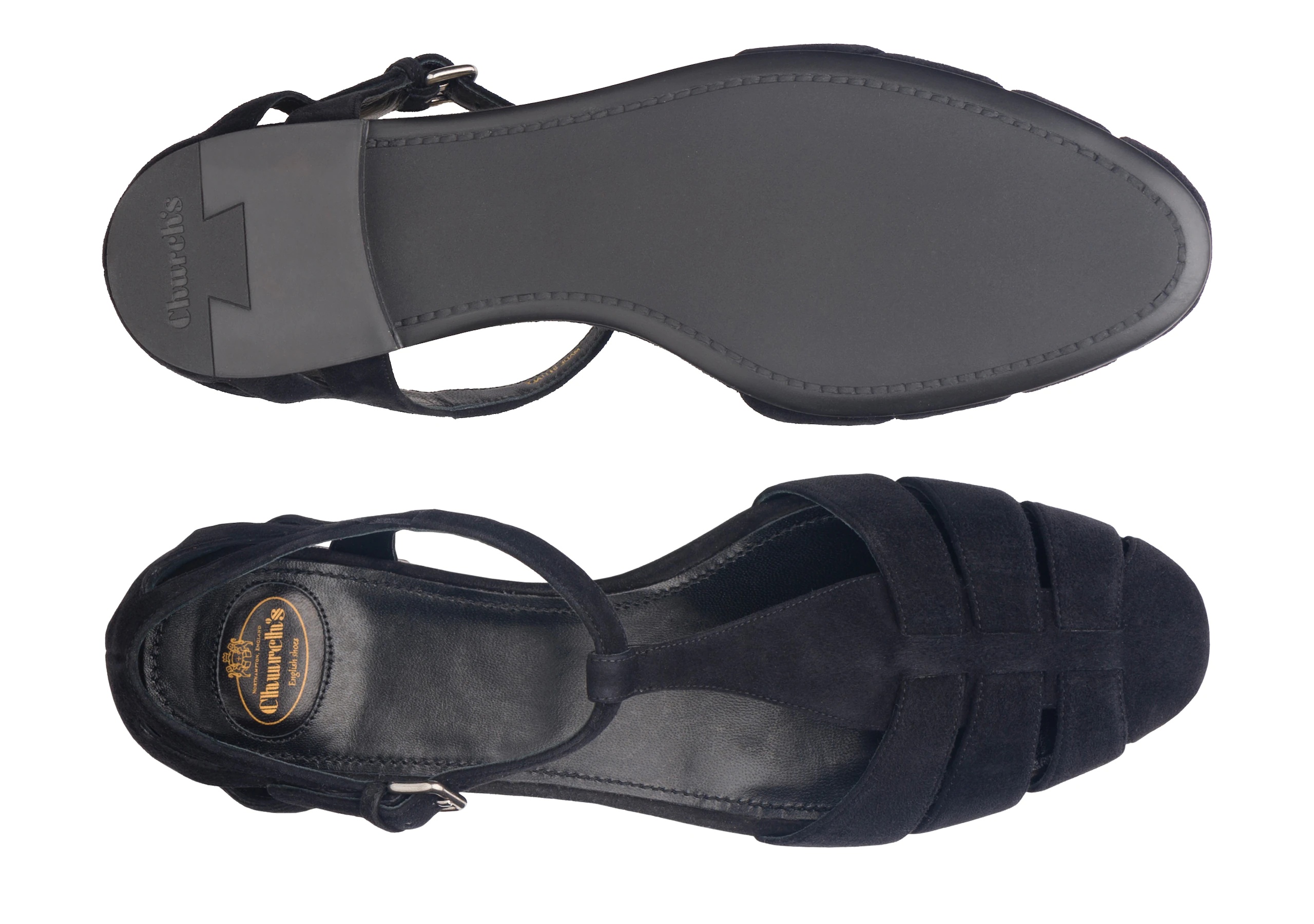 Church s Rainbow Suede T Bar Sandals Black REVERSIBLE