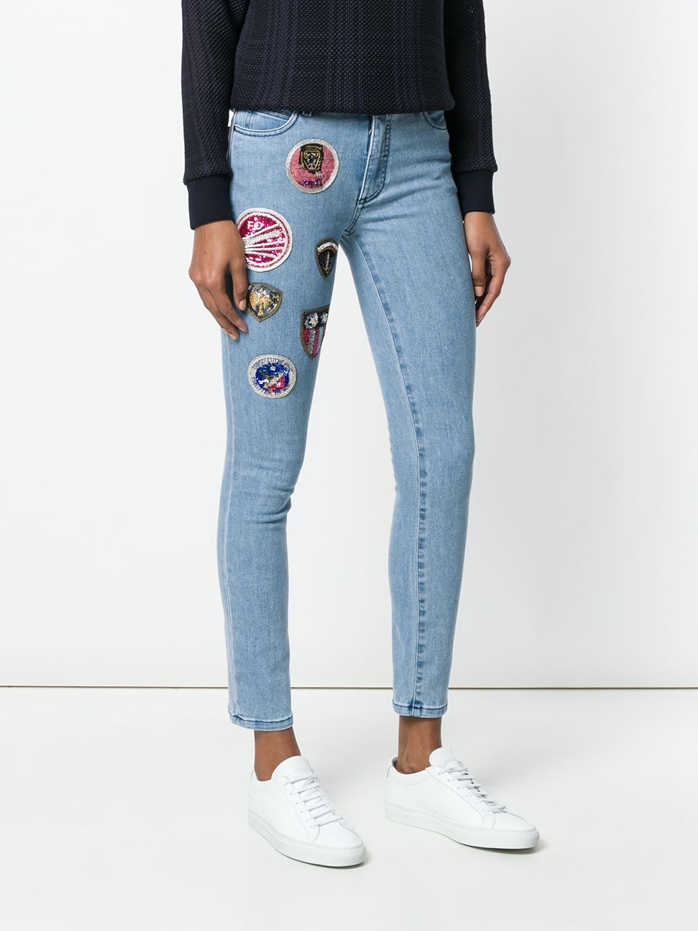 patched cropped skinny jeans - 3