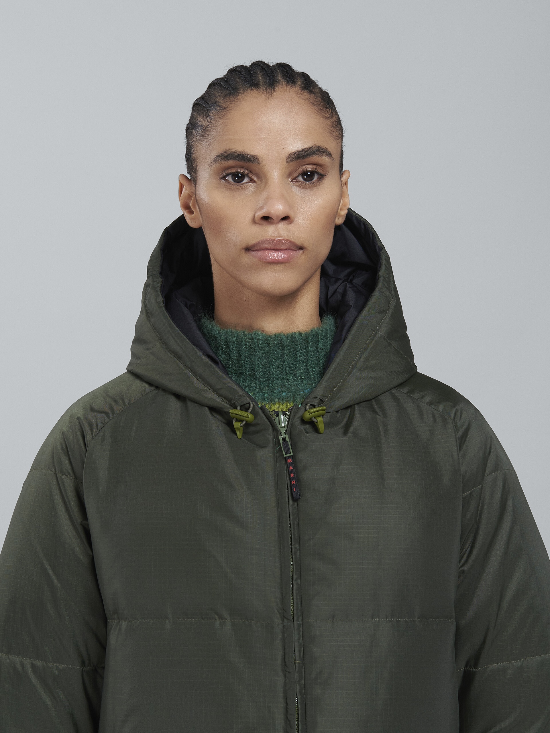 GREEN RIPSTOP NYLON LONG DOWN JACKET - 4