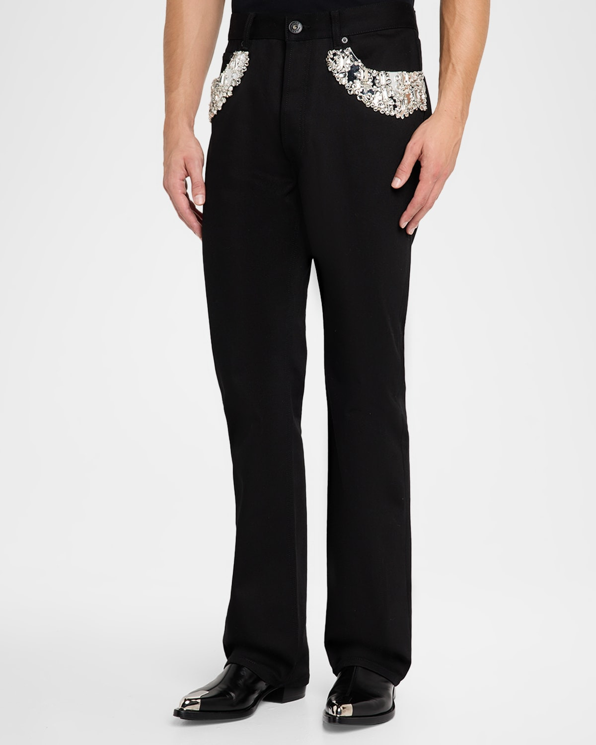 Men's Black Denim Slim Crystal-Trim Jeans - 4