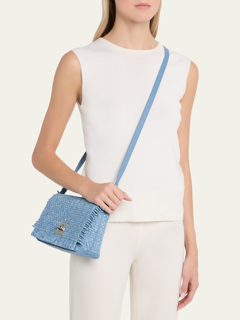 AKRIS Anouk Fringed Woven Cotton Twill Clutch Bag outlook