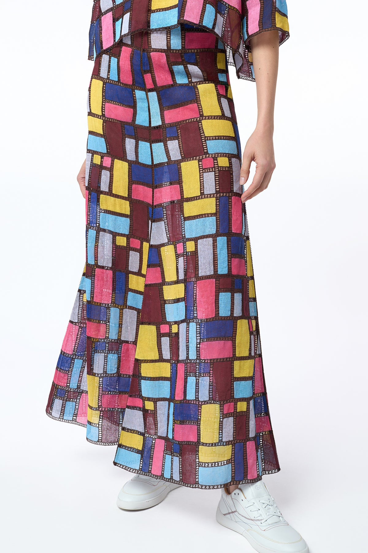 Selma Patchwork Embroidered Maxi Skirt in Aurora Multi Linen - 5