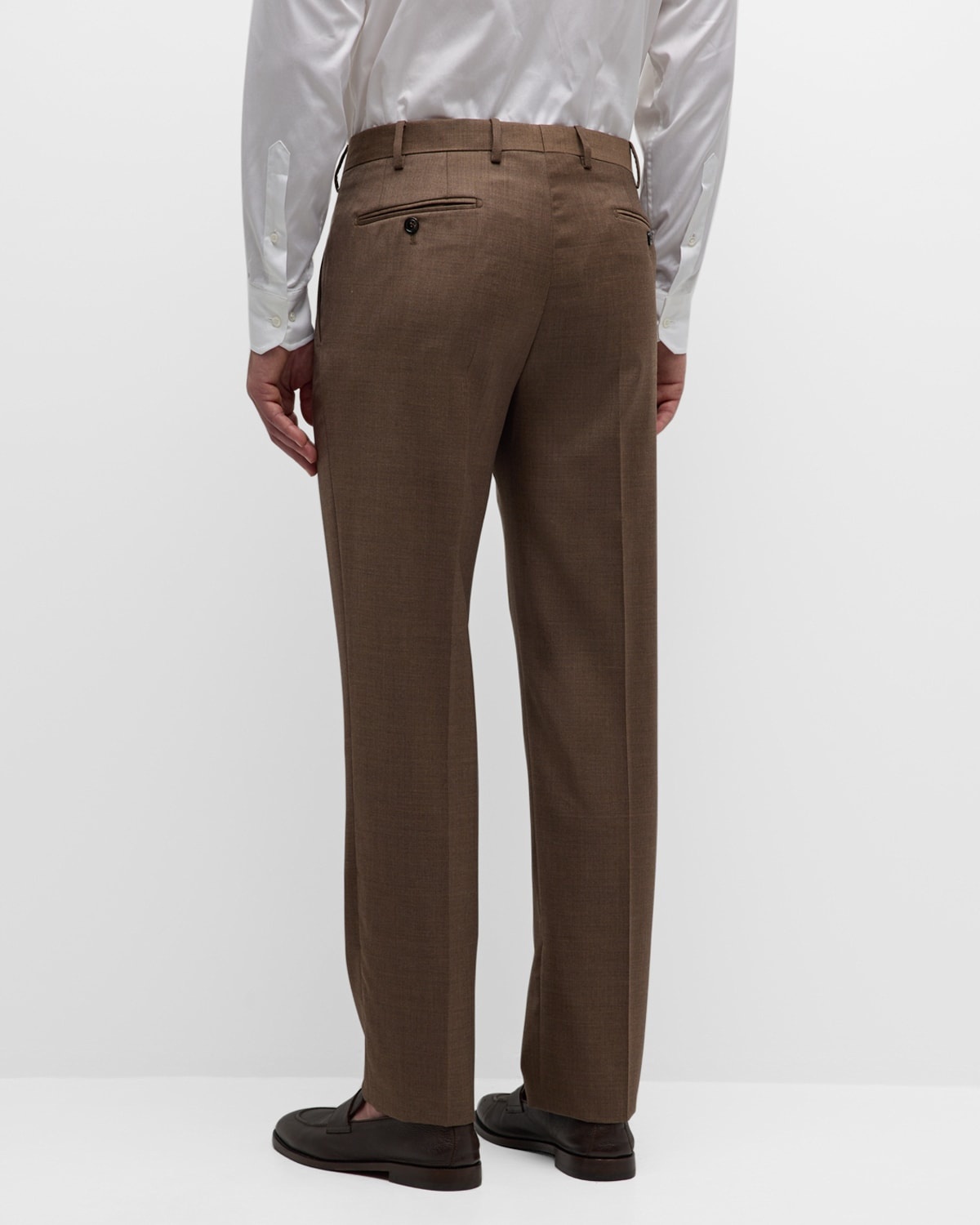 Men's Flat-Front Wool Trousers - 5