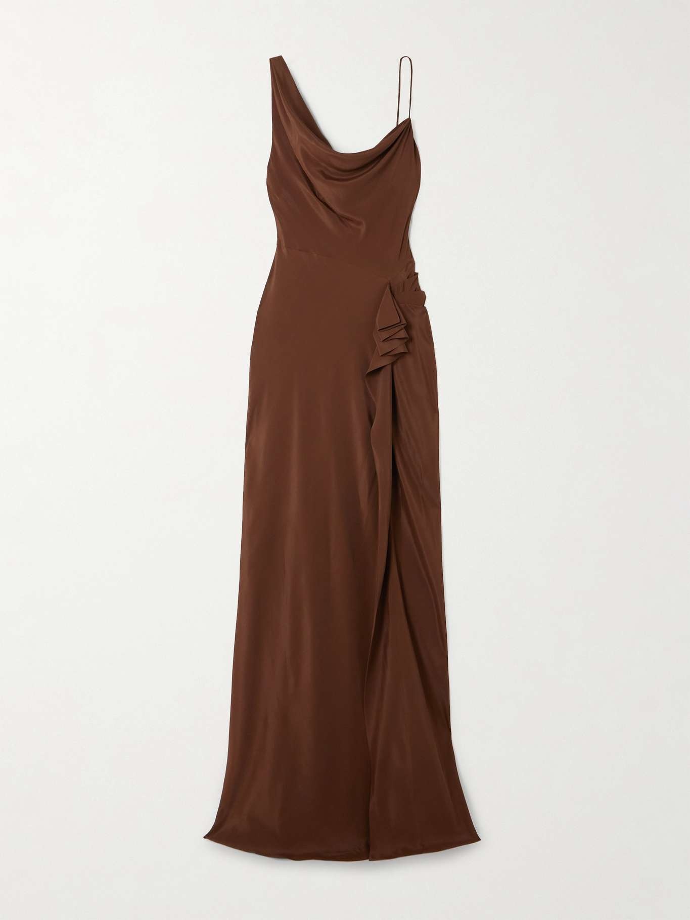 Asymmetric draped gathered satin gown - 1