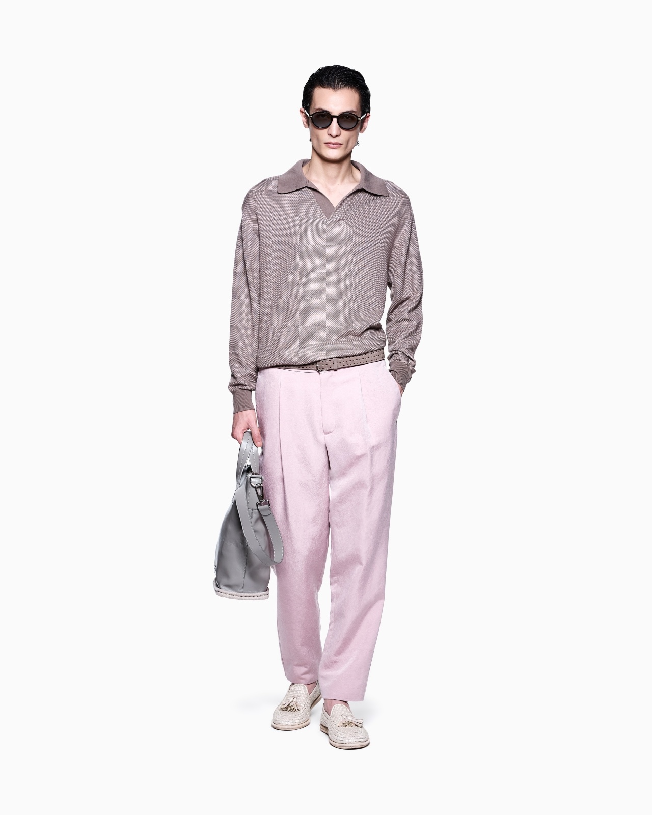 MICRO JACQUARD VIRGIN WOOL AND VISCOSE POLO JUMPER - 2