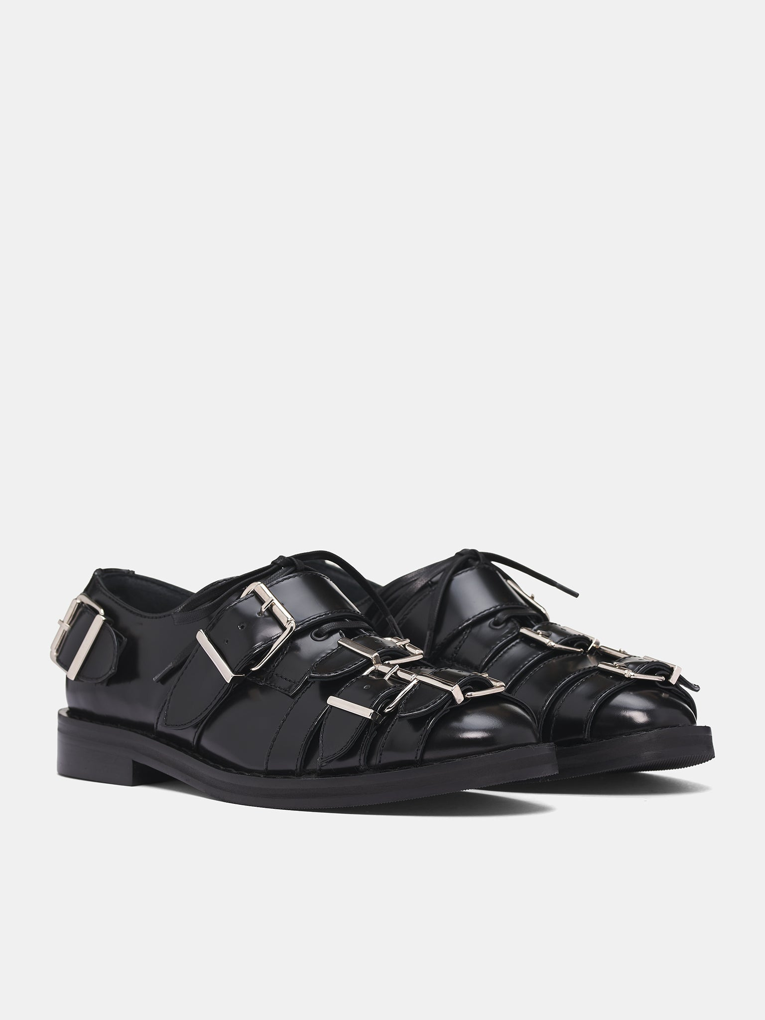 Black Leather Multi Buckle Brogue - 2