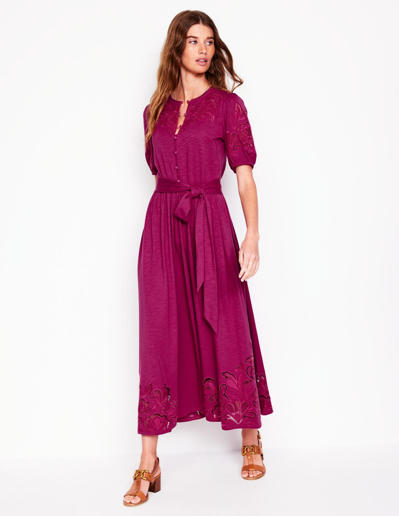 Cutwork Detail Midi Dress-Rich Magenta 5