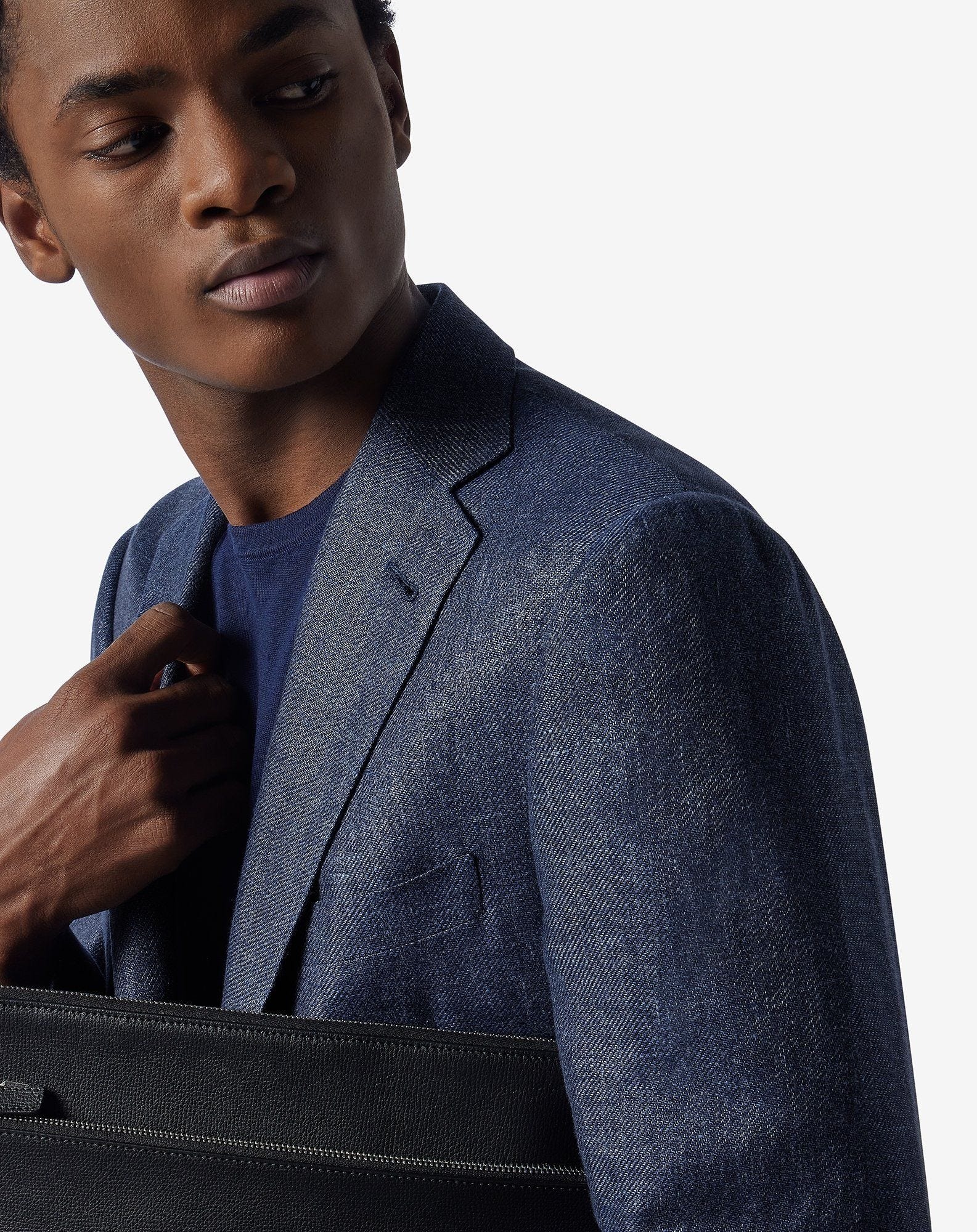 Denim blue linen and lyocell jacket - 4