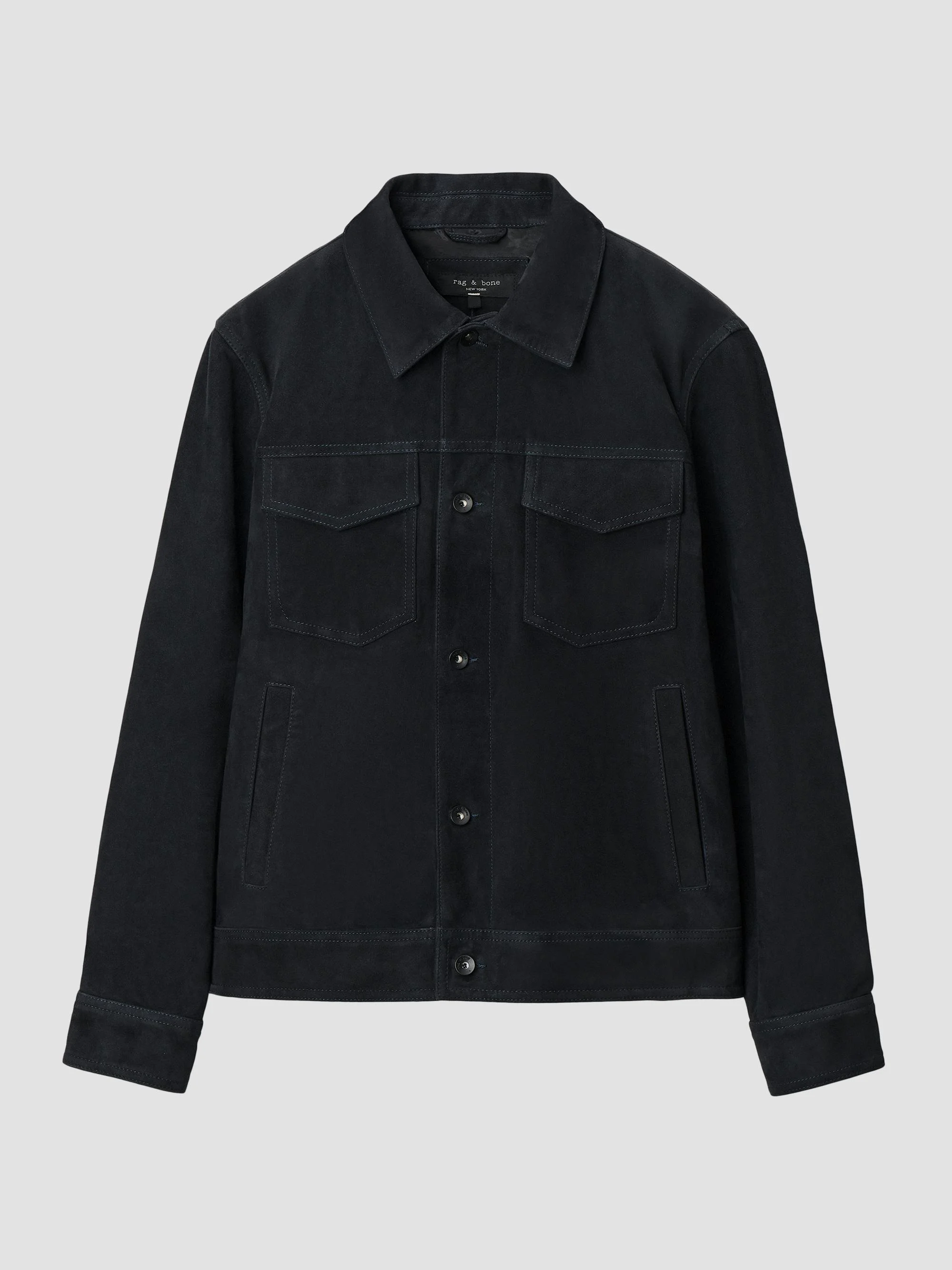 Men's Suede Trucker Jacket - Navy - 1