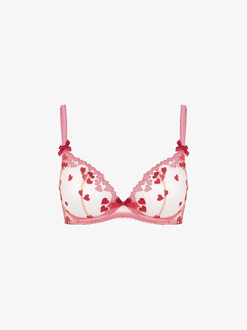 Cupid bow-embellished semi-sheer mesh bra 1