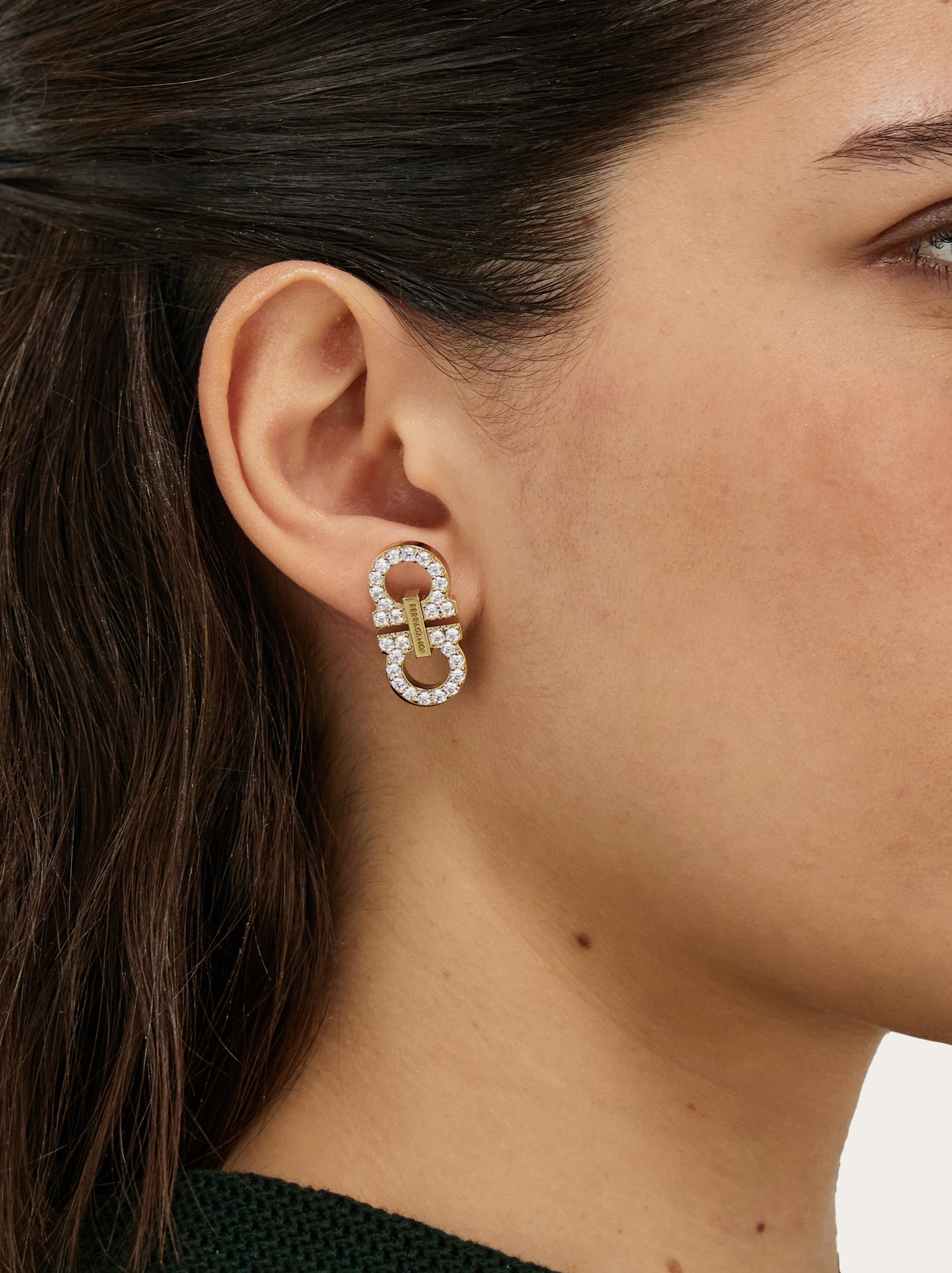 Double Gancini crystal embellished earrings - 4