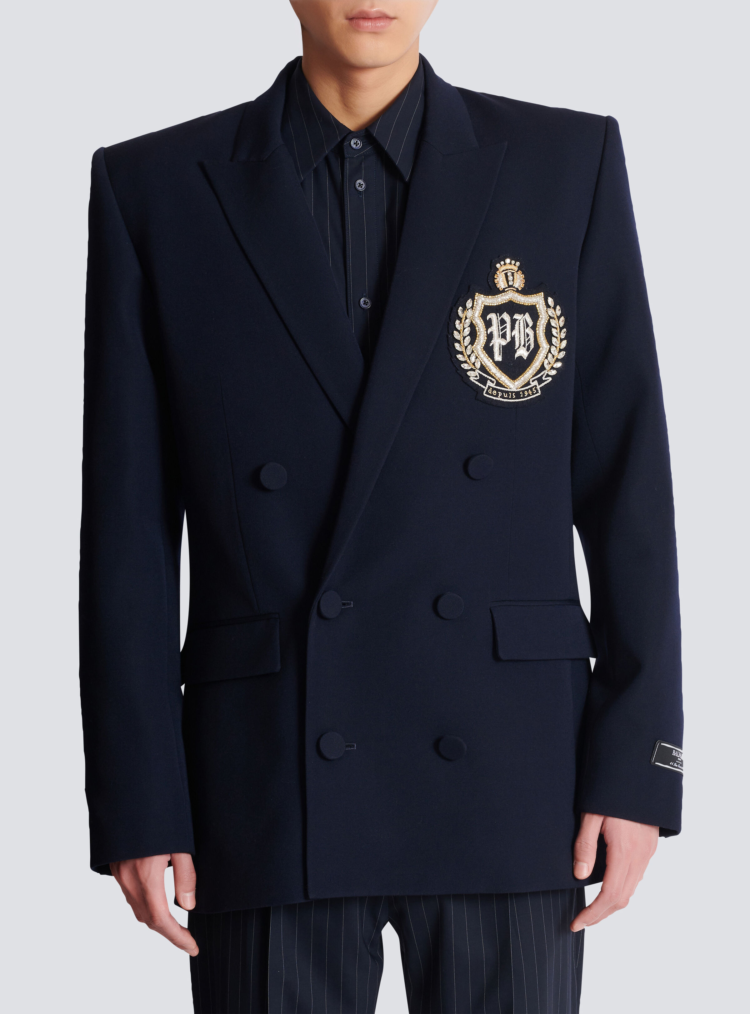 Wool blazer with crystal patch - 5