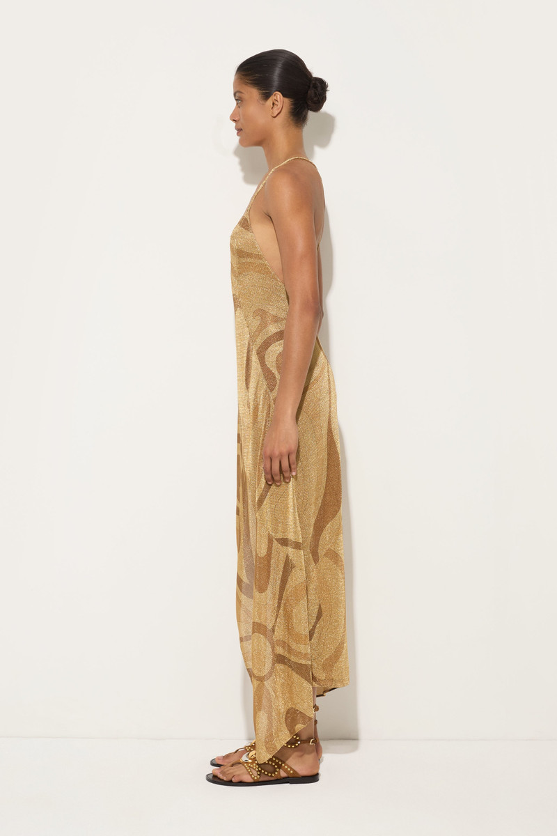 MARMO PRINT LAME V-NECK DRESS 4