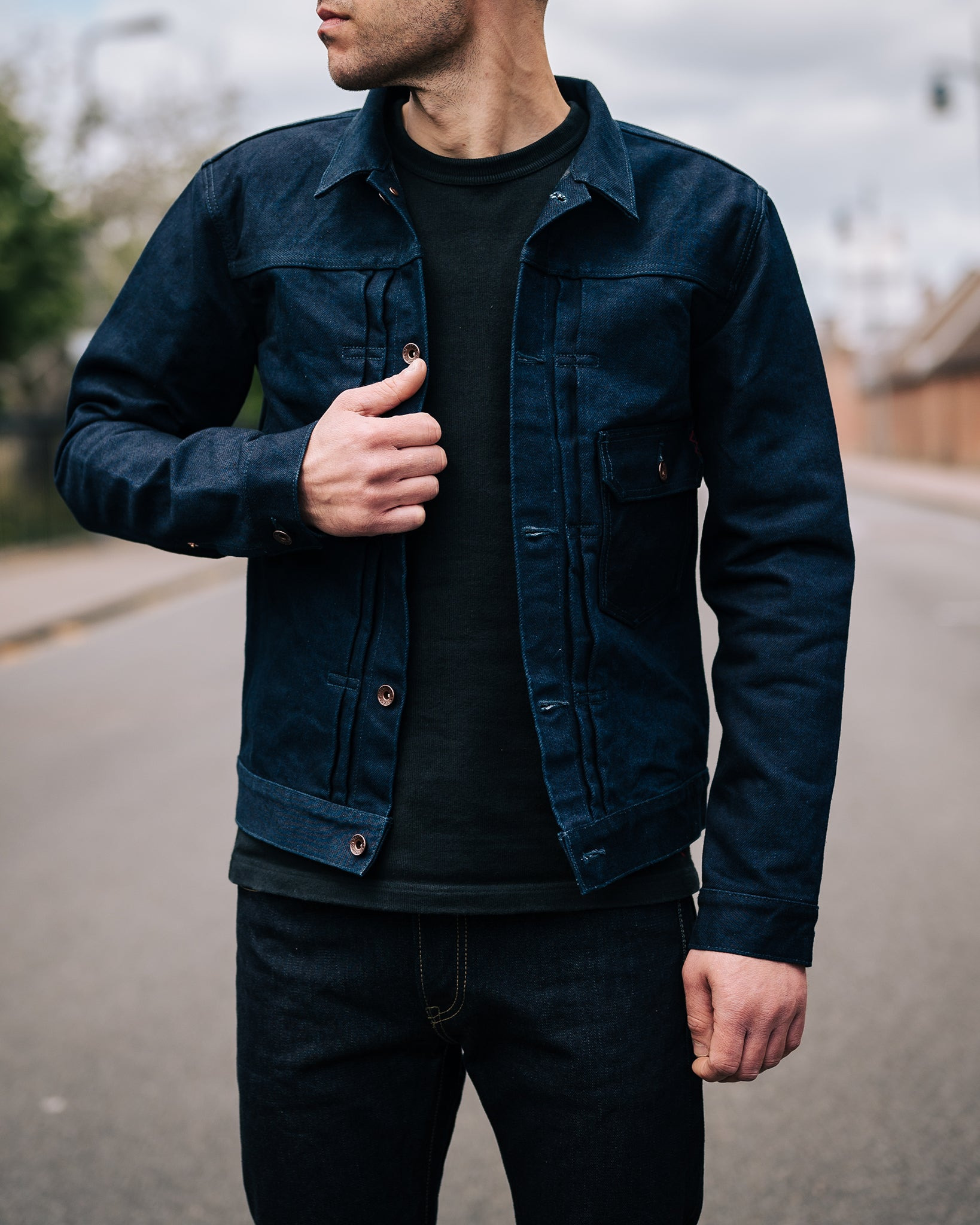 IHJ-140-IG 19oz Selvedge Denim Type I Jacket - Indigo/Grey - 4