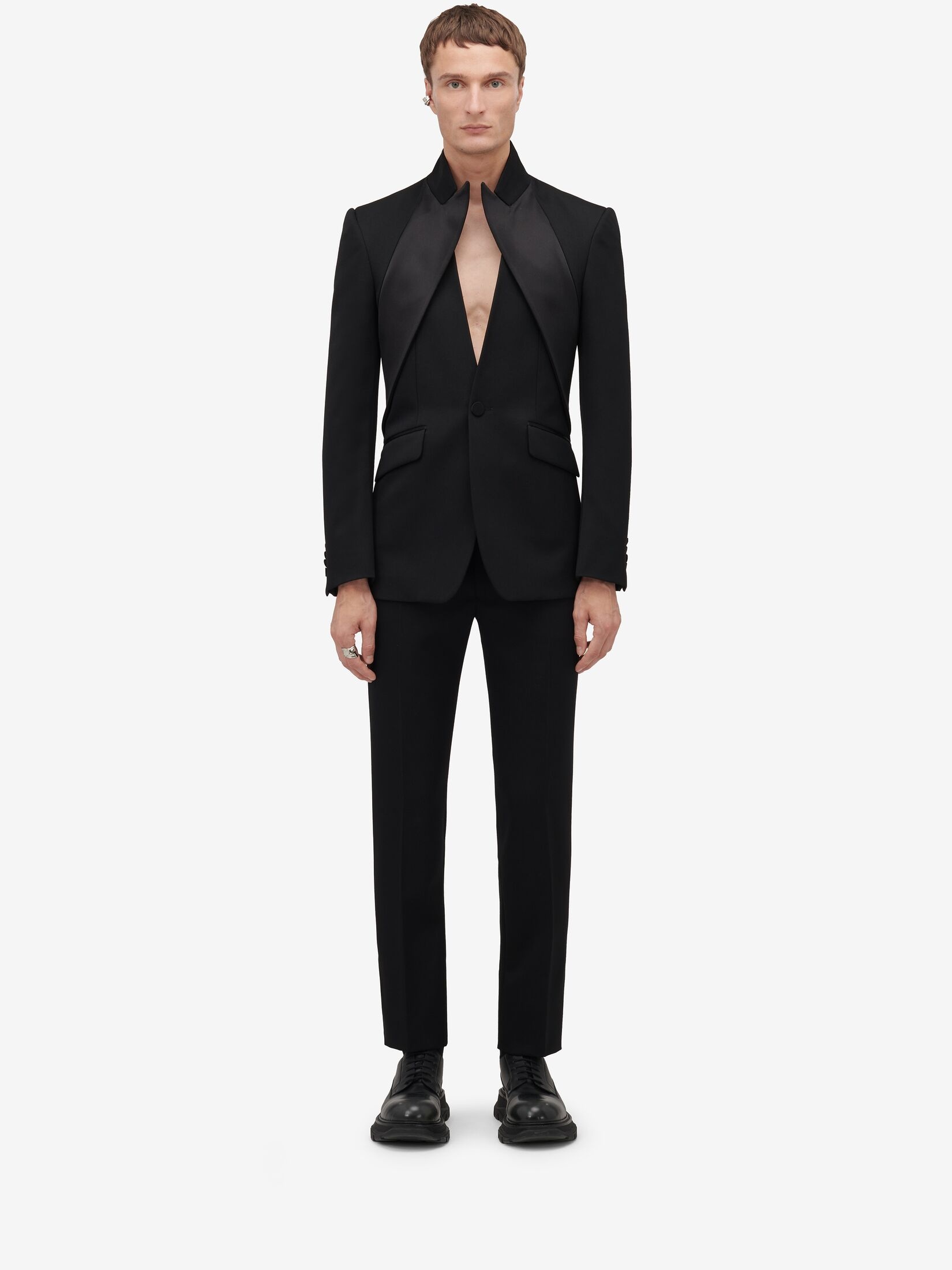 Men's Twisted Lapel Tuxedo Jacket in Black - 2