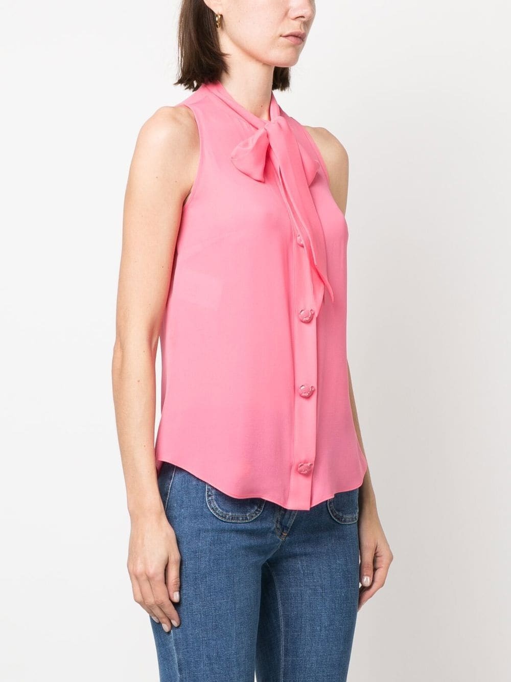 pussbow-collar sleeveless blouse - 3
