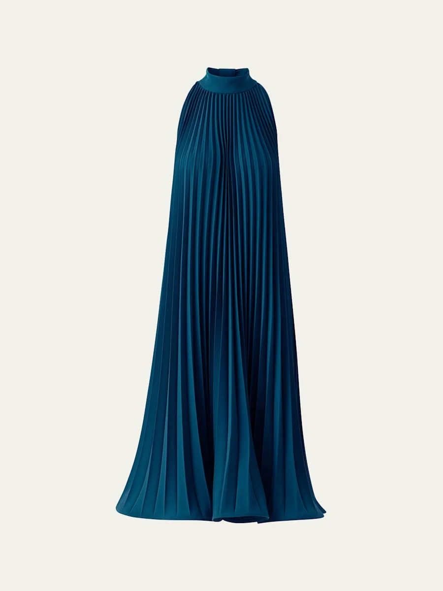 Plisse Crepe Sleeveless Halter Midi Dress - 1