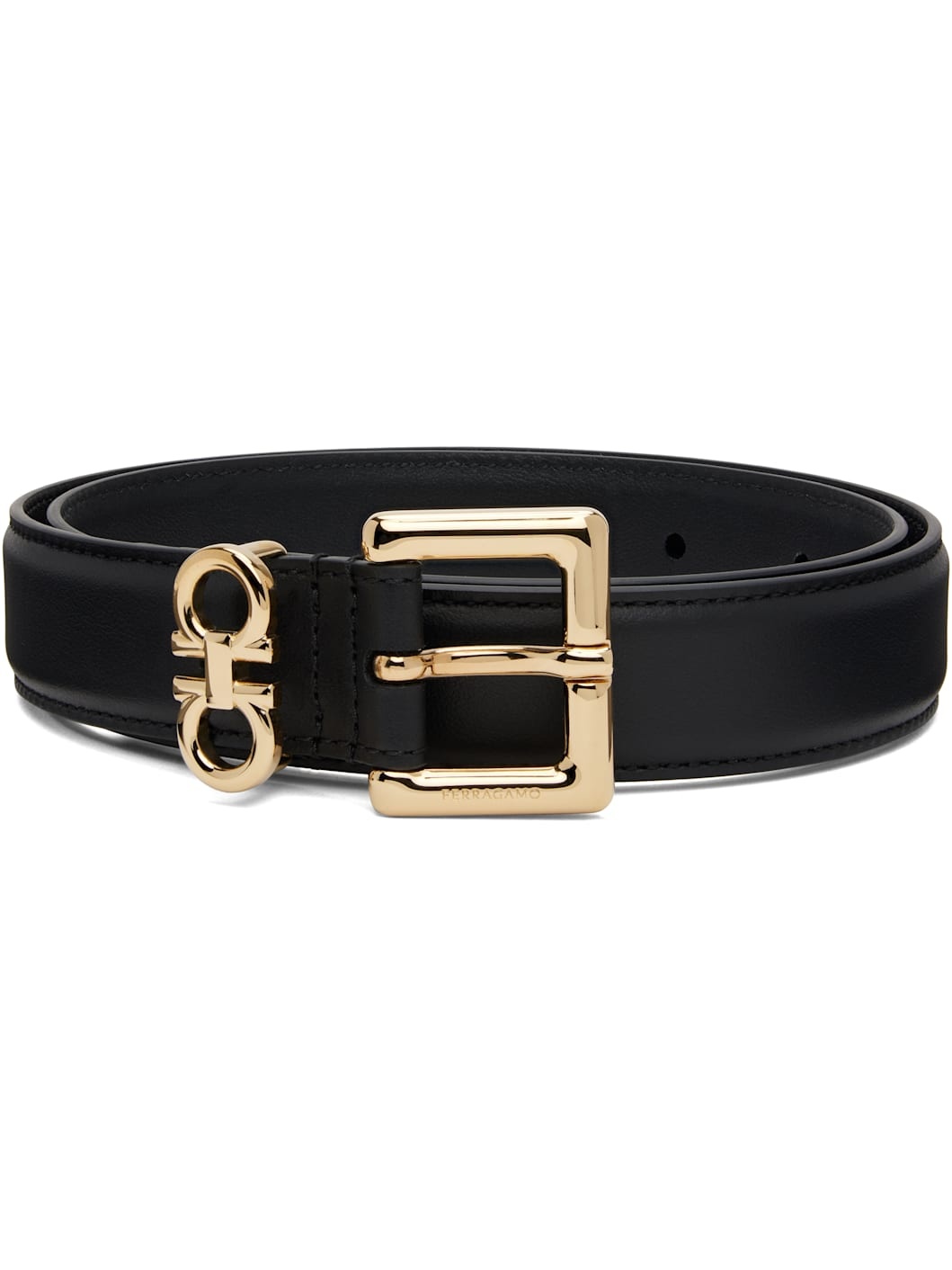 Black Double Gancini Fixed Belt - 1