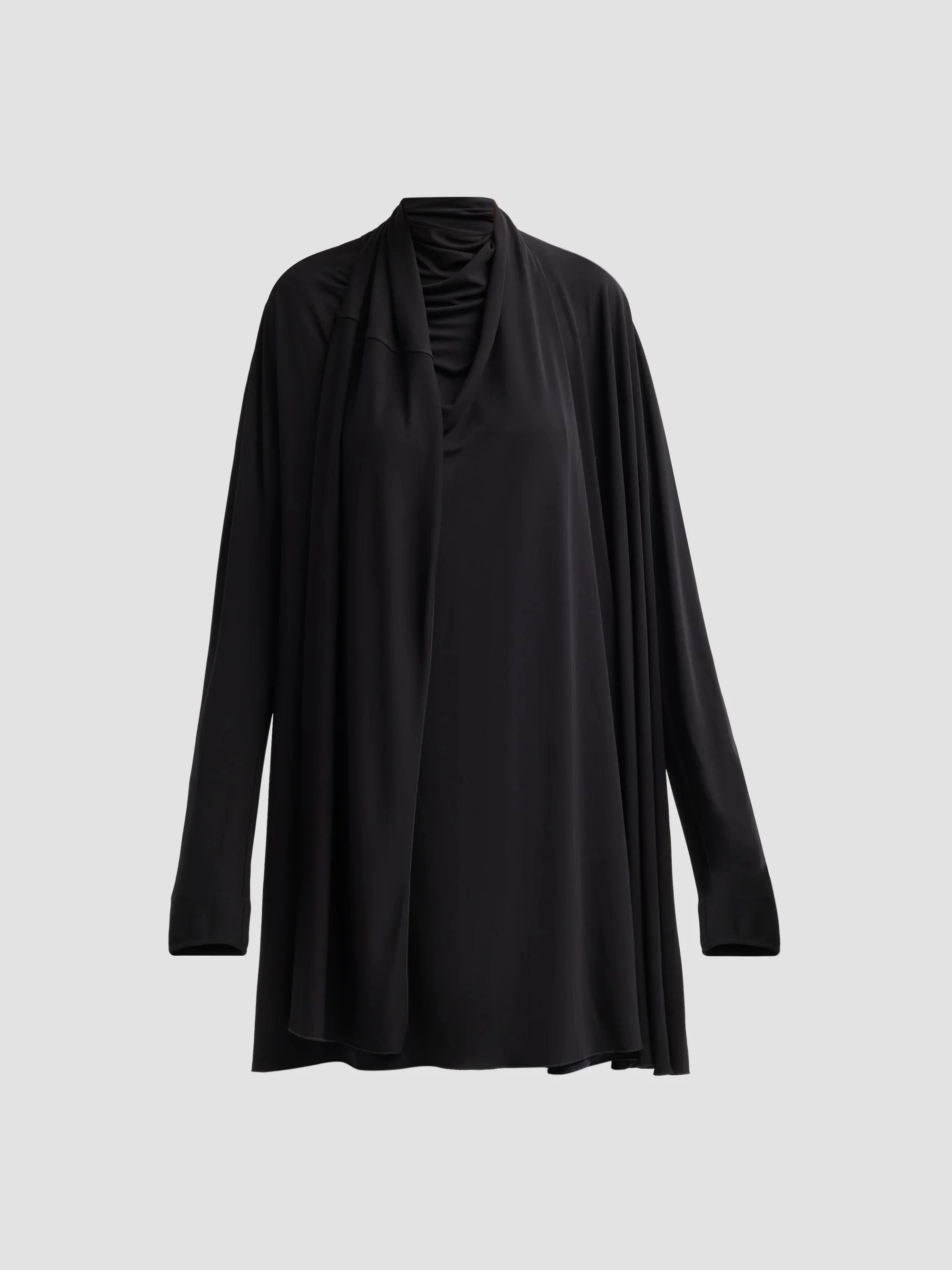 Women's Scarf-Trim Jersey Knee-Length Dress - Black - 1