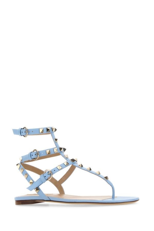 Valentino Garavani Woman Light Blue Leather Rockstud Thong Sandals - 2