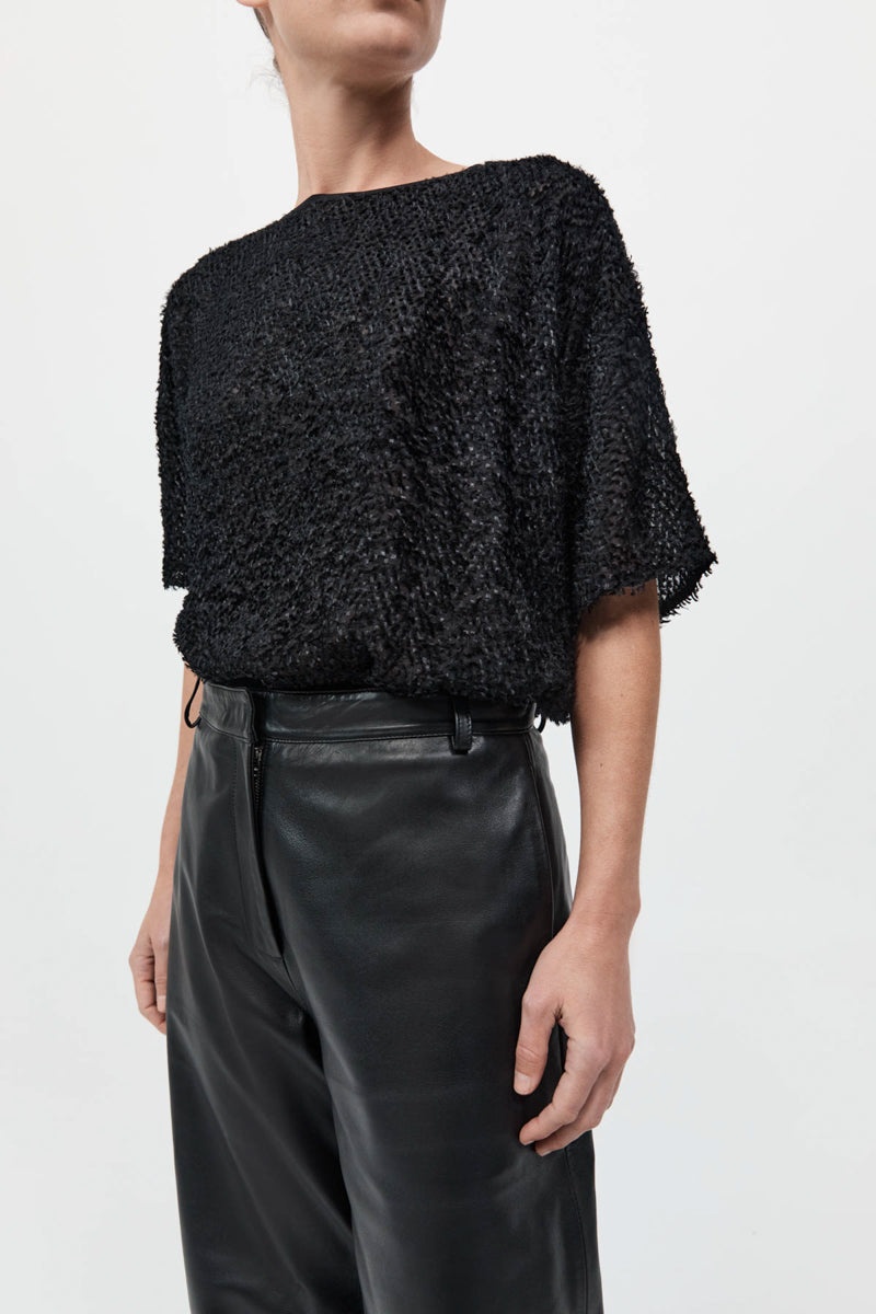 Feathered Silk Tee - Black - 4
