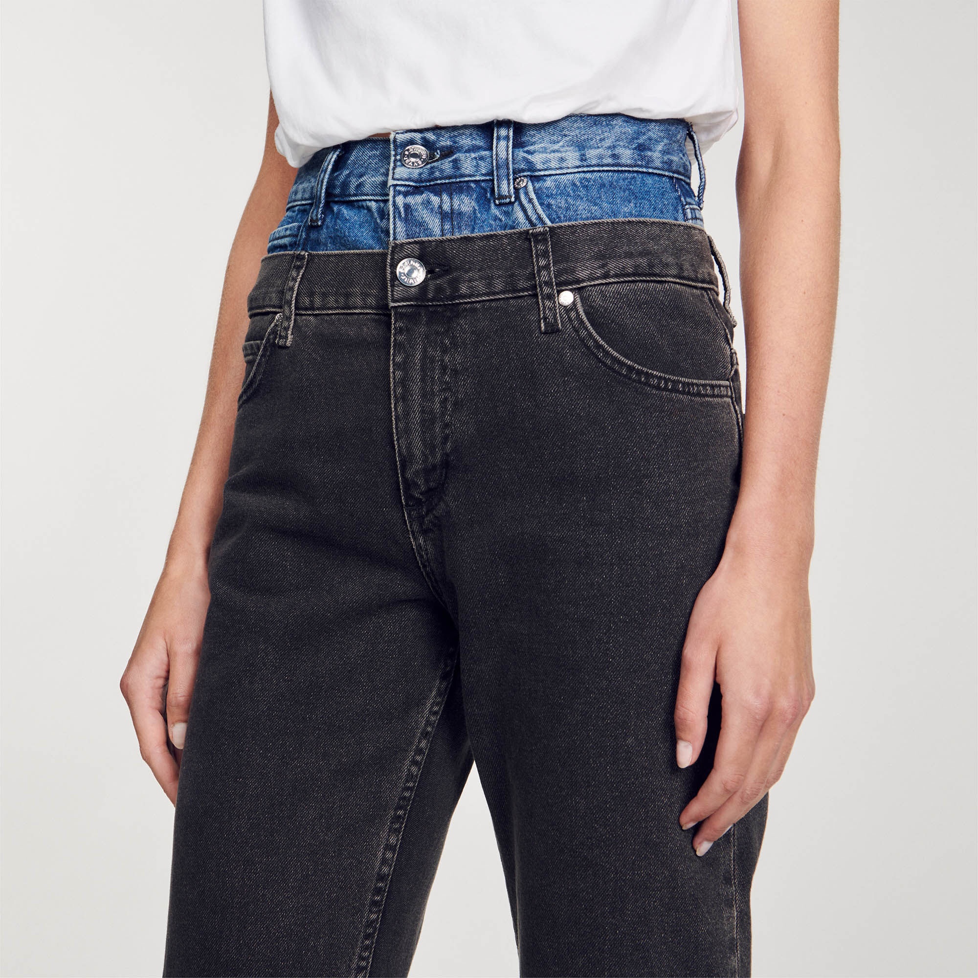 TWO-TONE DOUBLE-WAISTED JEANS - 4
