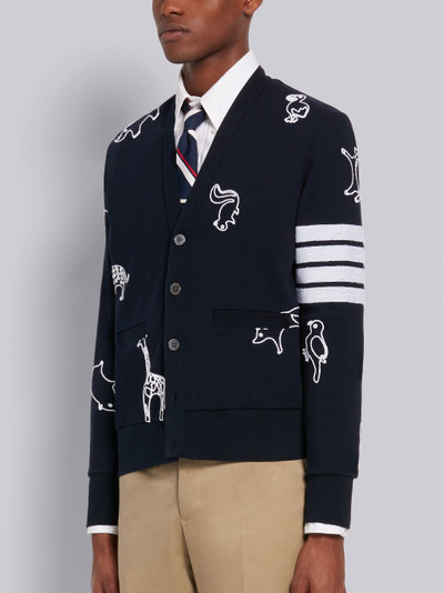 Thom Browne Navy Classic Cotton Pique Animal Icon Embroidery V-Neck 4-Bar Cardigan outlook