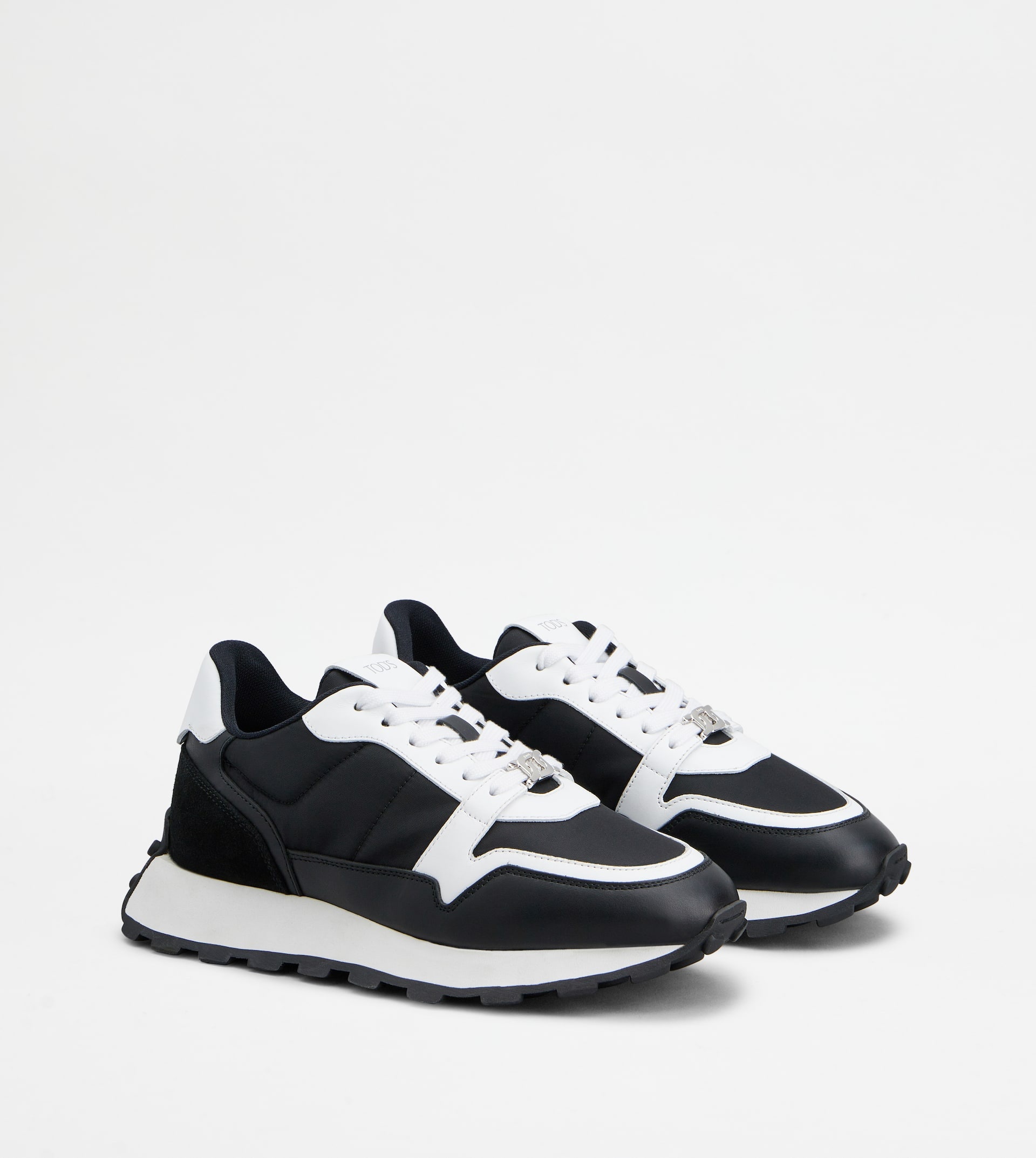 SNEAKERS IN LEATHER AND FABRIC - WHITE, BLACK - 3