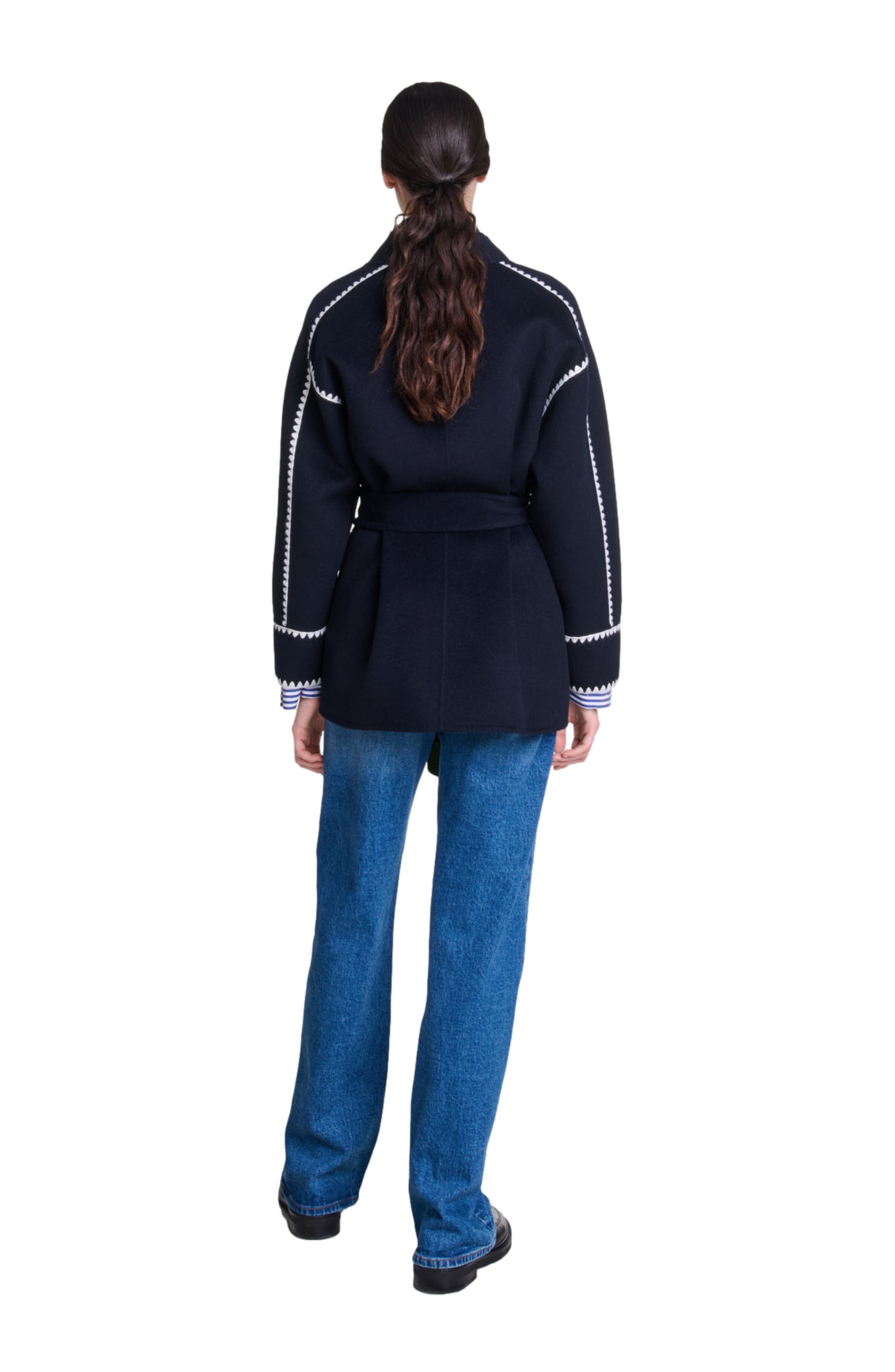 maje Double-faced coat in Navy/white at Nordstrom - 2