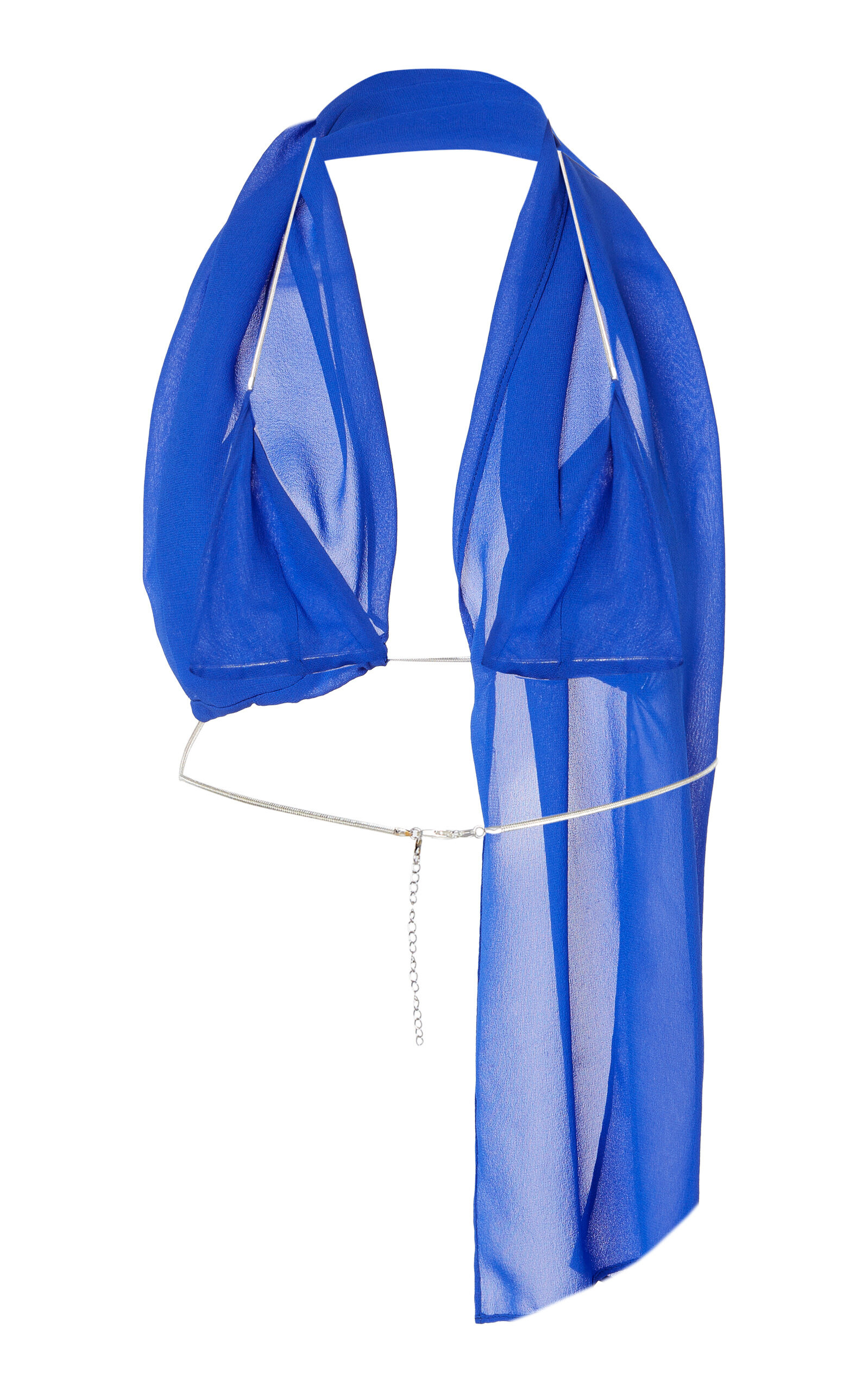 Chain-Detailed Silk Scarf Top blue - 7