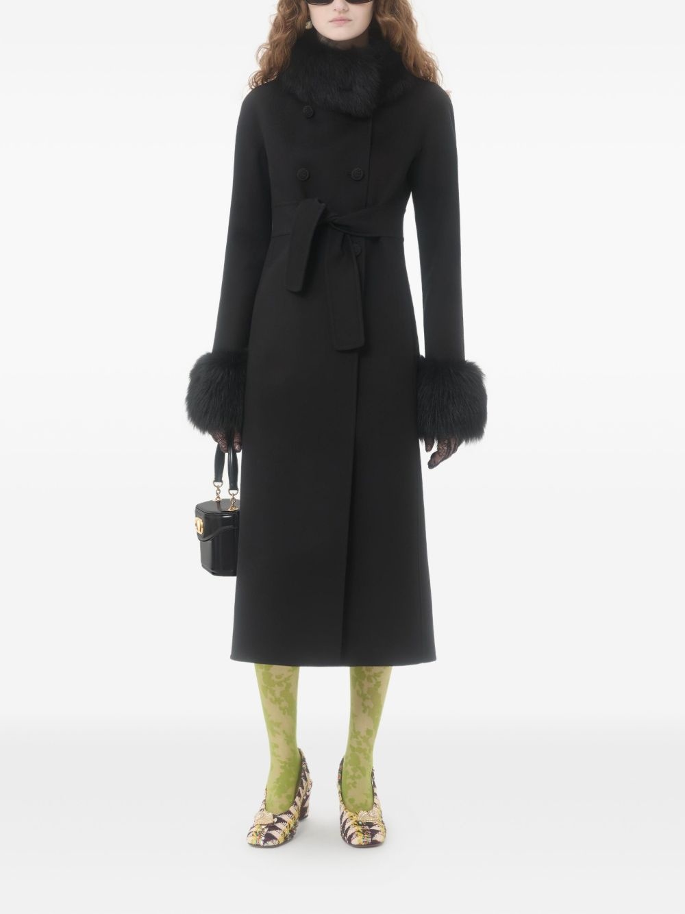 faux fur-trimmed double-breasted coat - 2