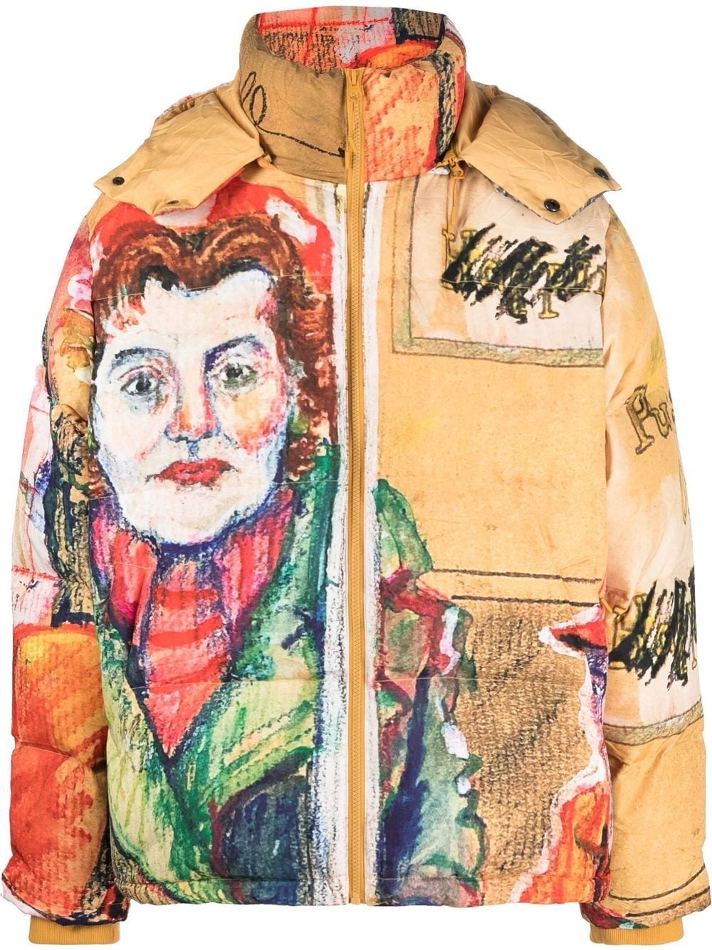 graphic print hooded puffer jacket - 1